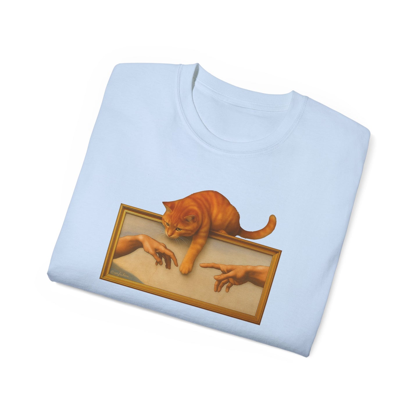 T-Shirt: Creation Interrupted – Funny Cat Parody of Michelangelo’s Art – Playful Graphic Tee for Cat Lovers & Humor Fans