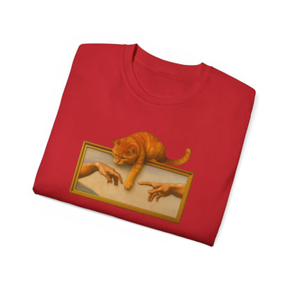 T-Shirt: Creation Interrupted – Funny Cat Parody of Michelangelo’s Art – Playful Graphic Tee for Cat Lovers & Humor Fans