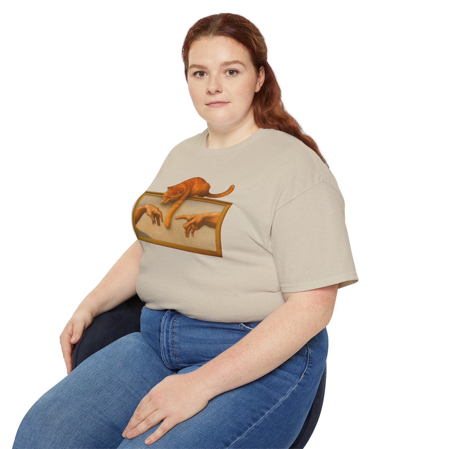 T-Shirt: Creation Interrupted – Funny Cat Parody of Michelangelo’s Art – Playful Graphic Tee for Cat Lovers & Humor Fans