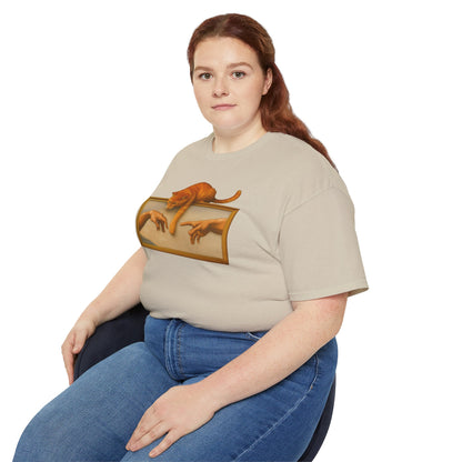 T-Shirt: Creation Interrupted – Funny Cat Parody of Michelangelo’s Art – Playful Graphic Tee for Cat Lovers & Humor Fans