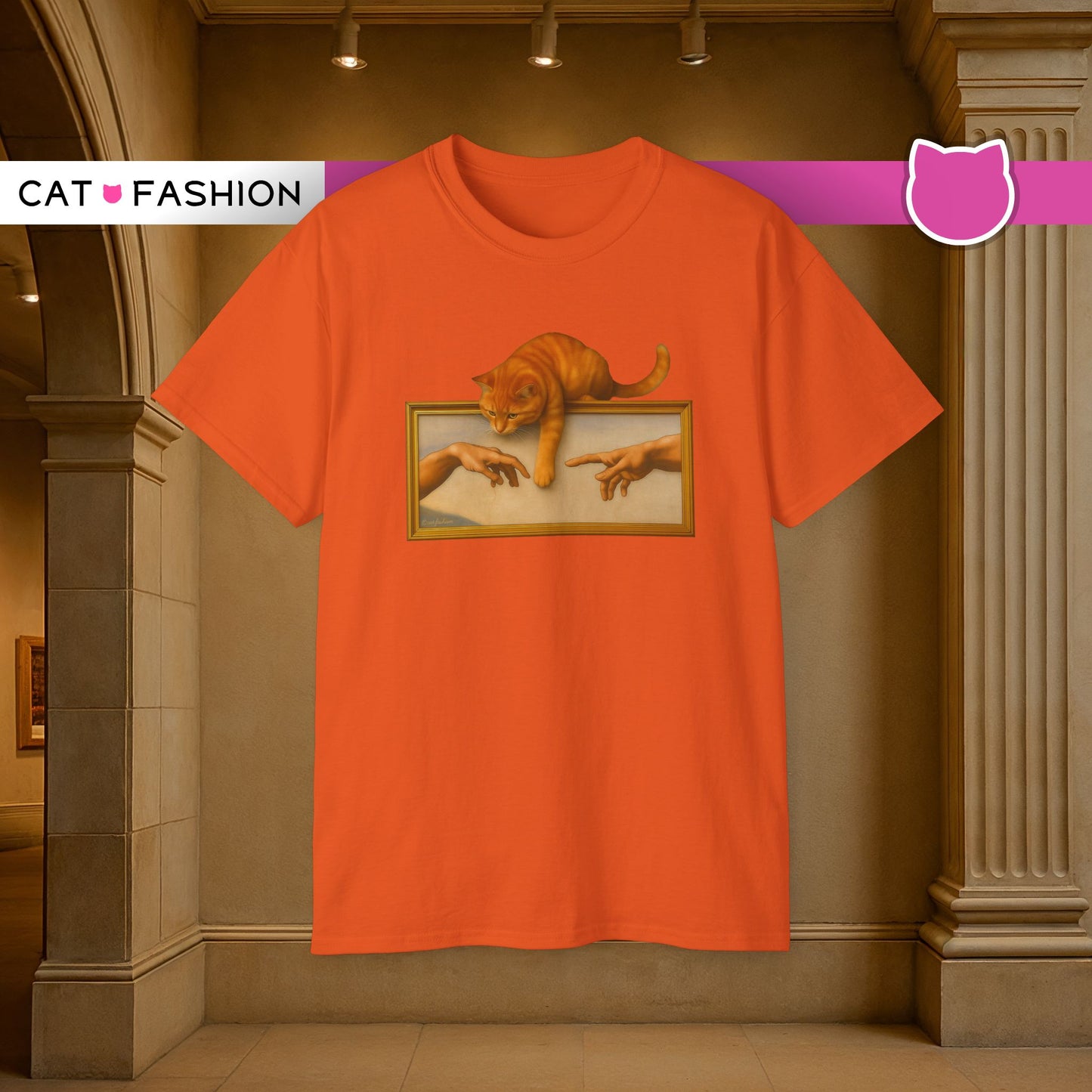 T-Shirt: Creation Interrupted – Funny Cat Parody of Michelangelo’s Art – Playful Graphic Tee for Cat Lovers & Humor Fans