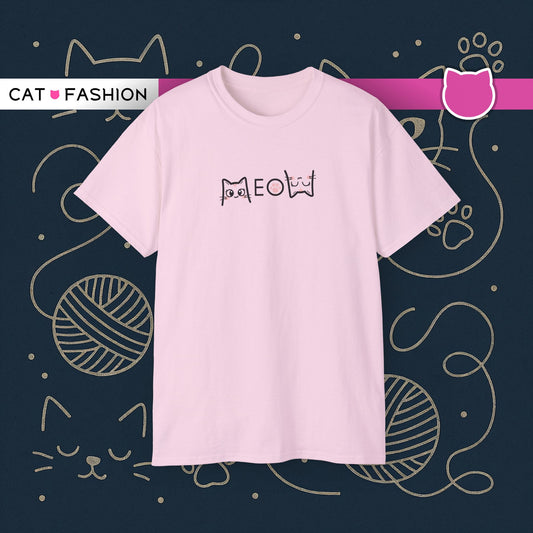 T-Shirt: Simple MEOW – Minimalist Cat Lettering Graphic Tee – Cute Unisex Shirt for Everyday Casual Style