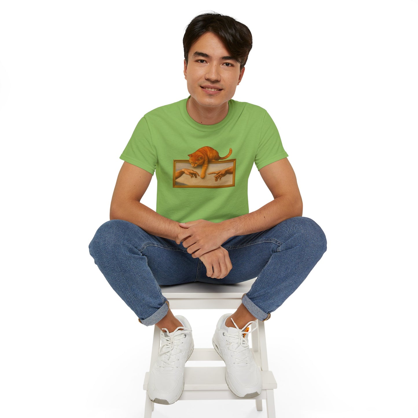 T-Shirt: Creation Interrupted – Funny Cat Parody of Michelangelo’s Art – Playful Graphic Tee for Cat Lovers & Humor Fans