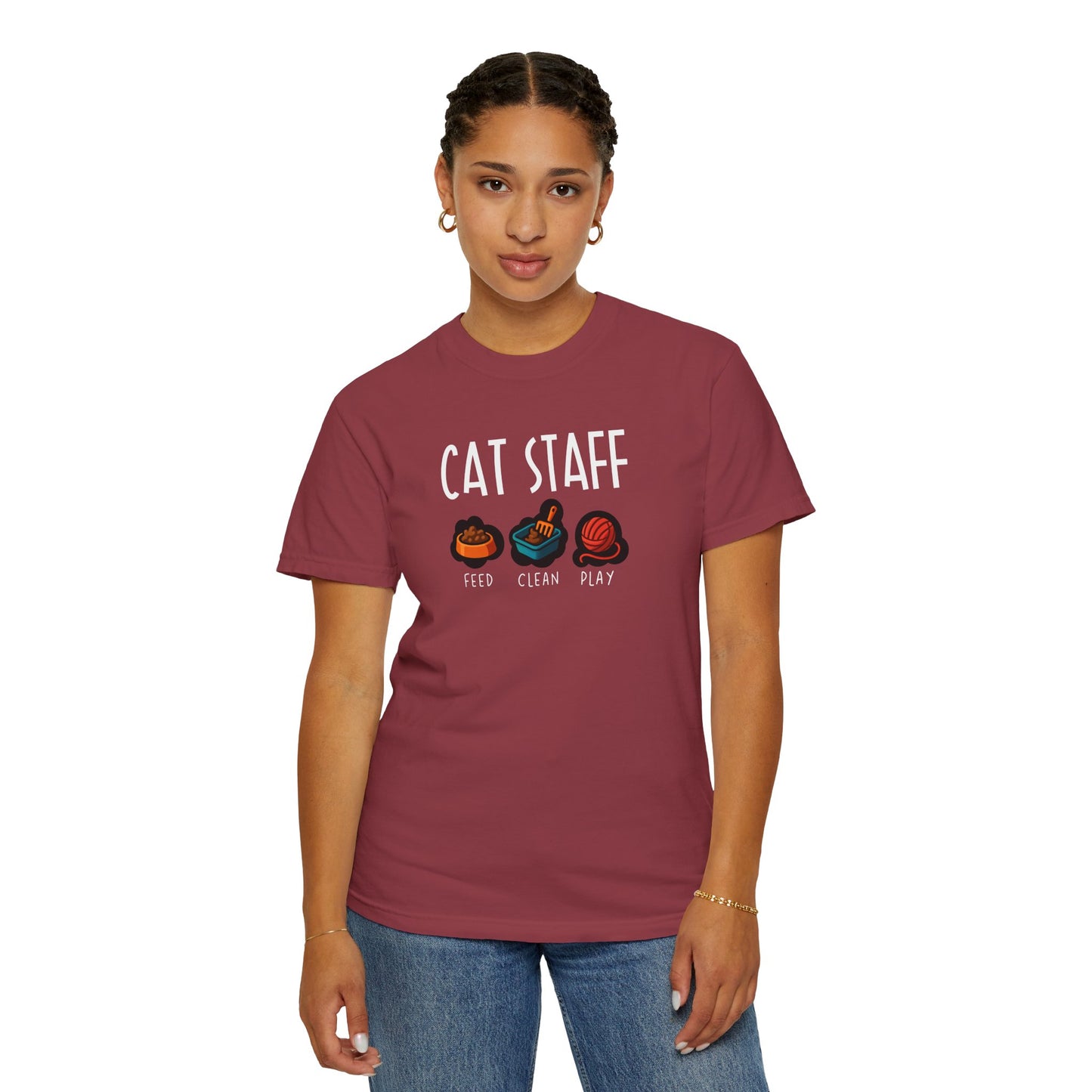 T-Shirt: Cat Staff Duties – Funny Pet Parent Graphic Tee – Cute Unisex Shirt Who Serve Their Furry Boss