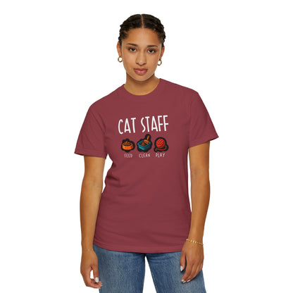 T-Shirt: Cat Staff Duties – Funny Pet Parent Graphic Tee – Cute Unisex Shirt Who Serve Their Furry Boss