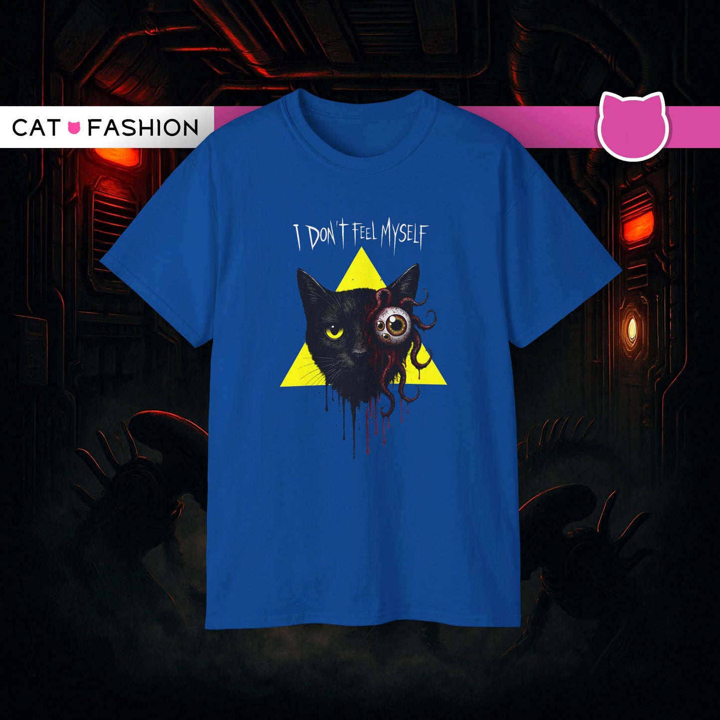 T-Shirt: I Don’t Feel Myself – Alien Horror Cat Graphic Tee – Creepy Gothic Unisex Shirt for Halloween & Sci-Fi Fans