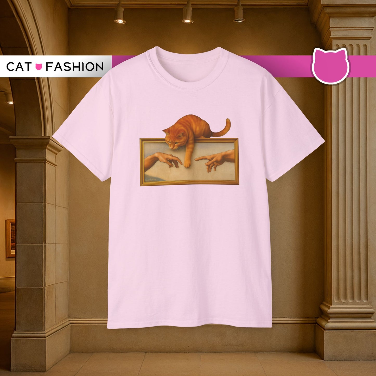 T-Shirt: Creation Interrupted – Funny Cat Parody of Michelangelo’s Art – Playful Graphic Tee for Cat Lovers & Humor Fans