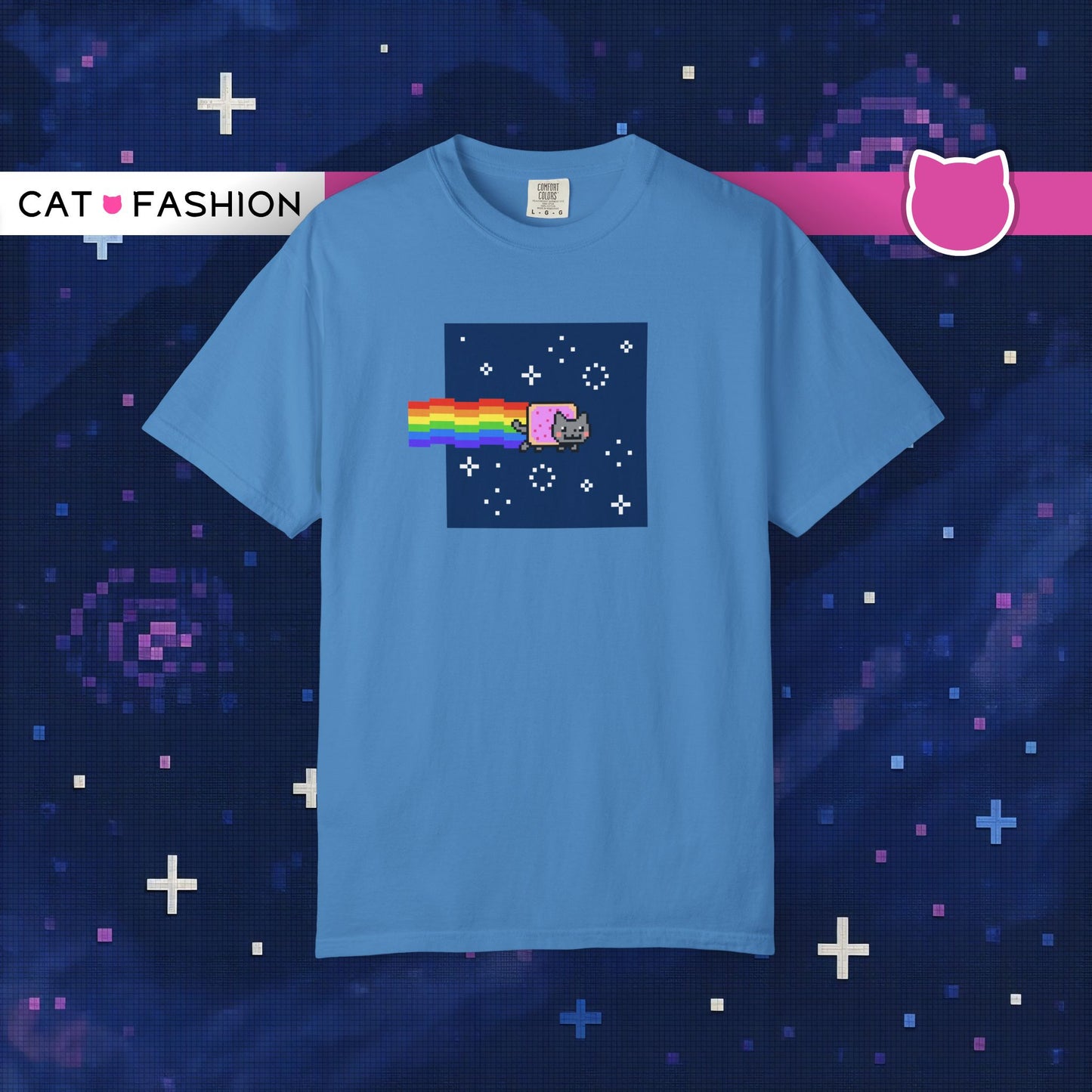T-Shirt: Nyan Cat Meme - Funny Pixel Pop-Tart Cat in Space with Rainbow Trail - Retro Internet Viral Graphic Tee Unisex