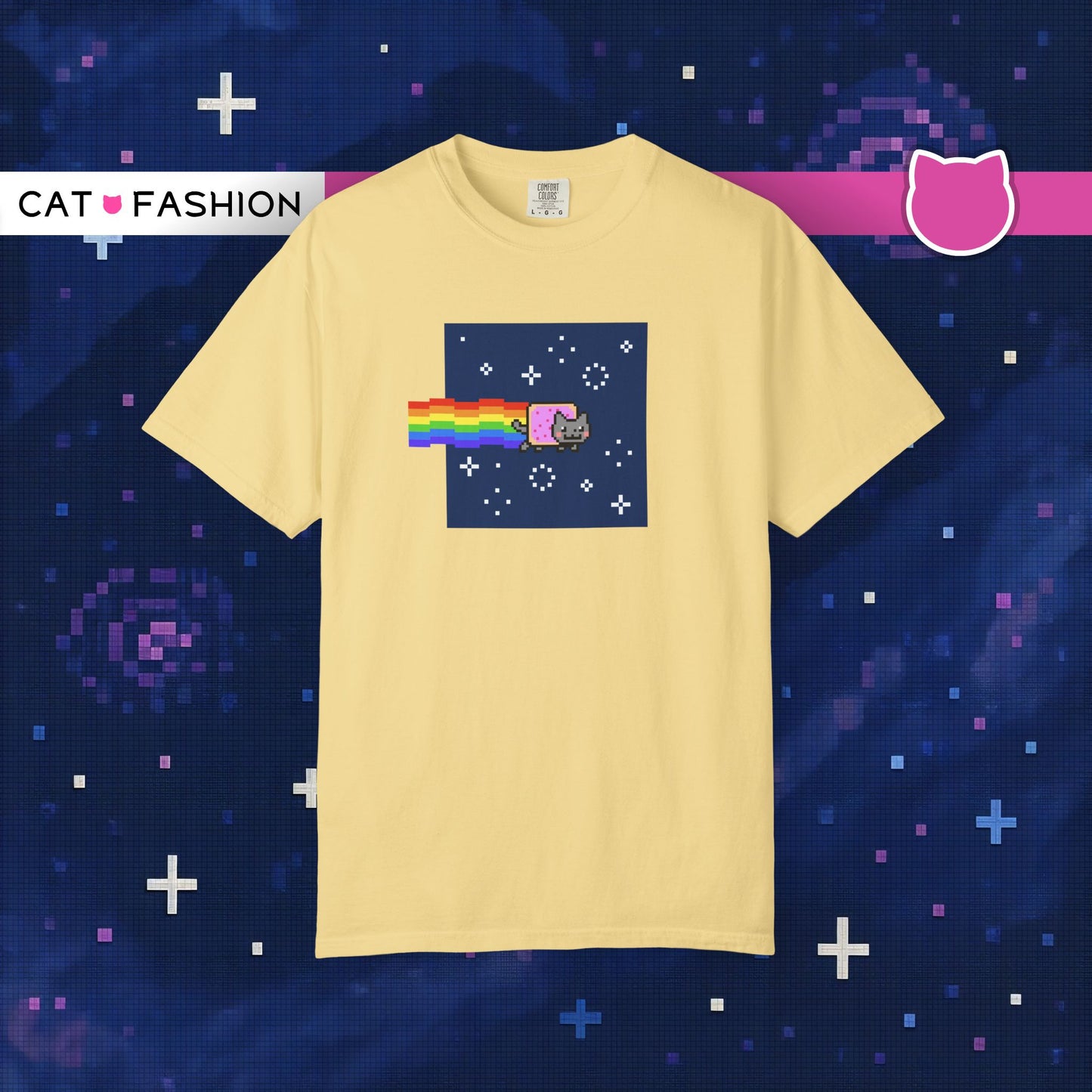 T-Shirt: Nyan Cat Meme - Funny Pixel Pop-Tart Cat in Space with Rainbow Trail - Retro Internet Viral Graphic Tee Unisex