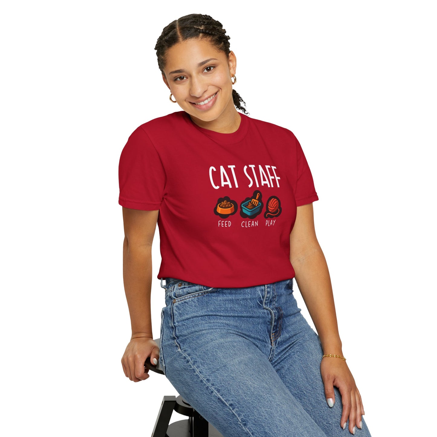 T-Shirt: Cat Staff Duties – Funny Pet Parent Graphic Tee – Cute Unisex Shirt Who Serve Their Furry Boss
