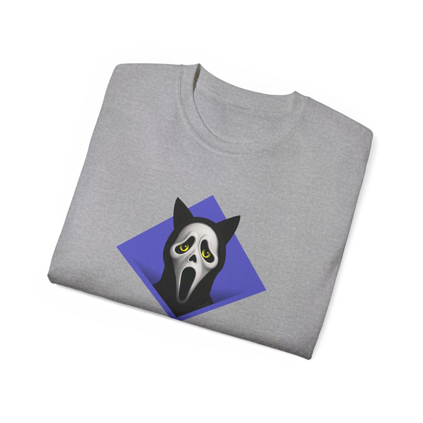 T-Shirt: Too Late – Scream Cat Ghost Mask Graphic Tee – Halloween Unisex Shirt for Spooky Season & Creepy Vibes
