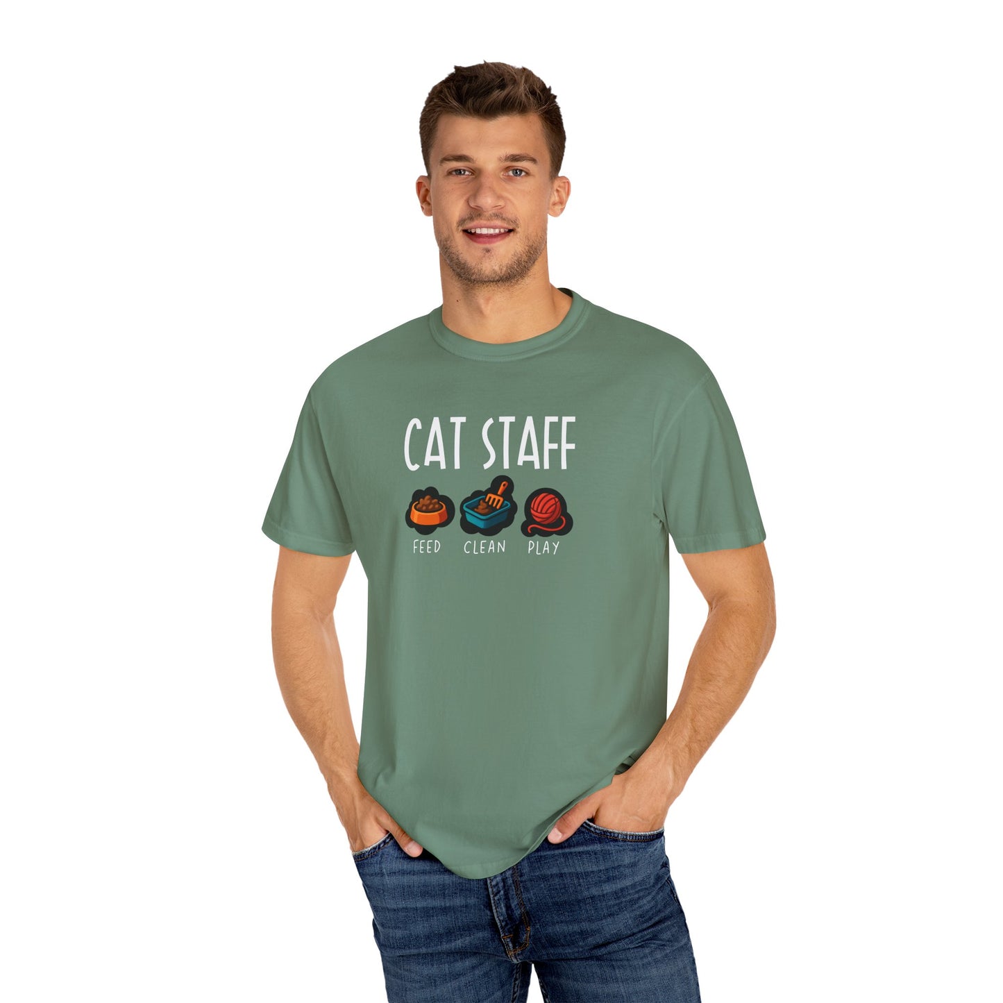 T-Shirt: Cat Staff Duties – Funny Pet Parent Graphic Tee – Cute Unisex Shirt Who Serve Their Furry Boss