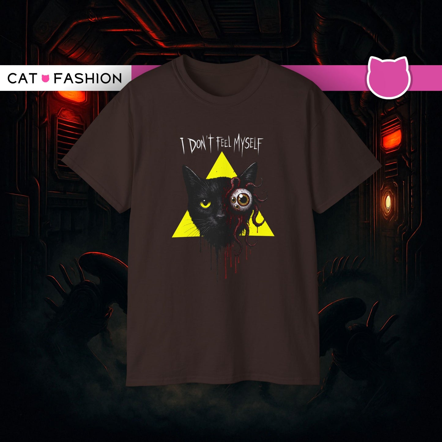 T-Shirt: I Don’t Feel Myself – Alien Horror Cat Graphic Tee – Creepy Gothic Unisex Shirt for Halloween & Sci-Fi Fans