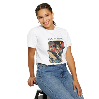 T-Shirt: Ocean Vibes – Anime Whale Rider Tee – Retro Japanese Style Shirt – Cat Girl Graphic Unisex Top for Surfers & Dreamers
