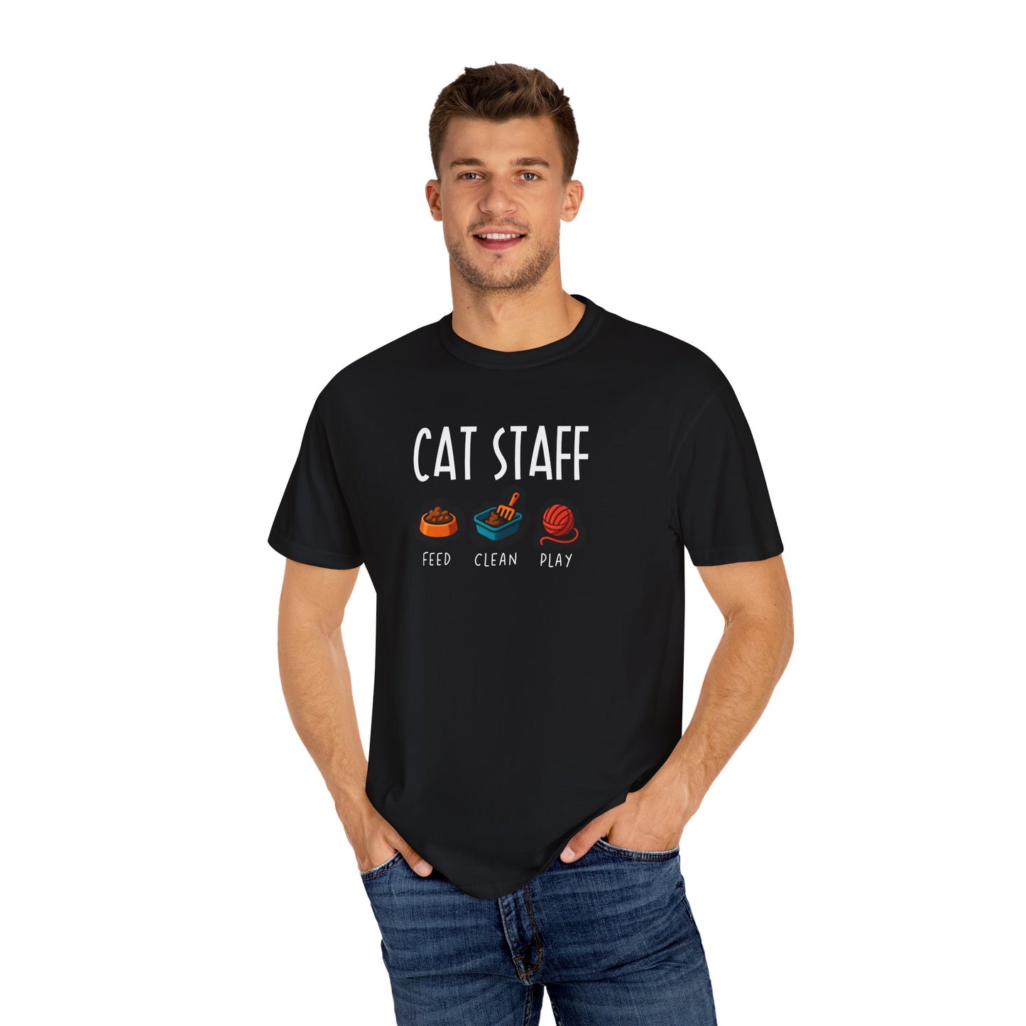 T-Shirt: Cat Staff Duties – Funny Pet Parent Graphic Tee – Cute Unisex Shirt Who Serve Their Furry Boss