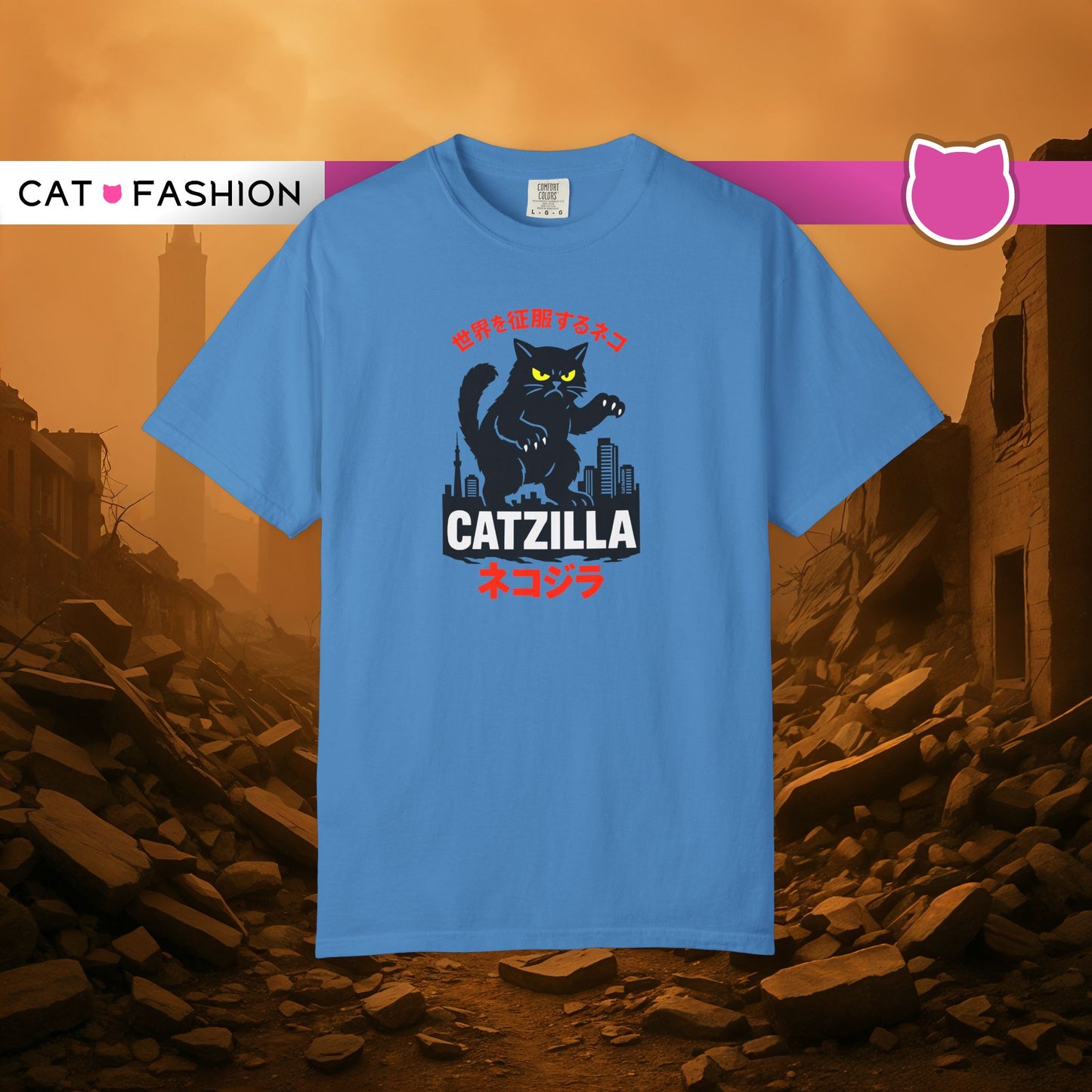 T-Shirt: Catzilla – Funny Japanese Monster Cat Meme Graphic Tee – Godzilla Parody Unisex Shirt for Cat Lovers & Otaku Vibes
