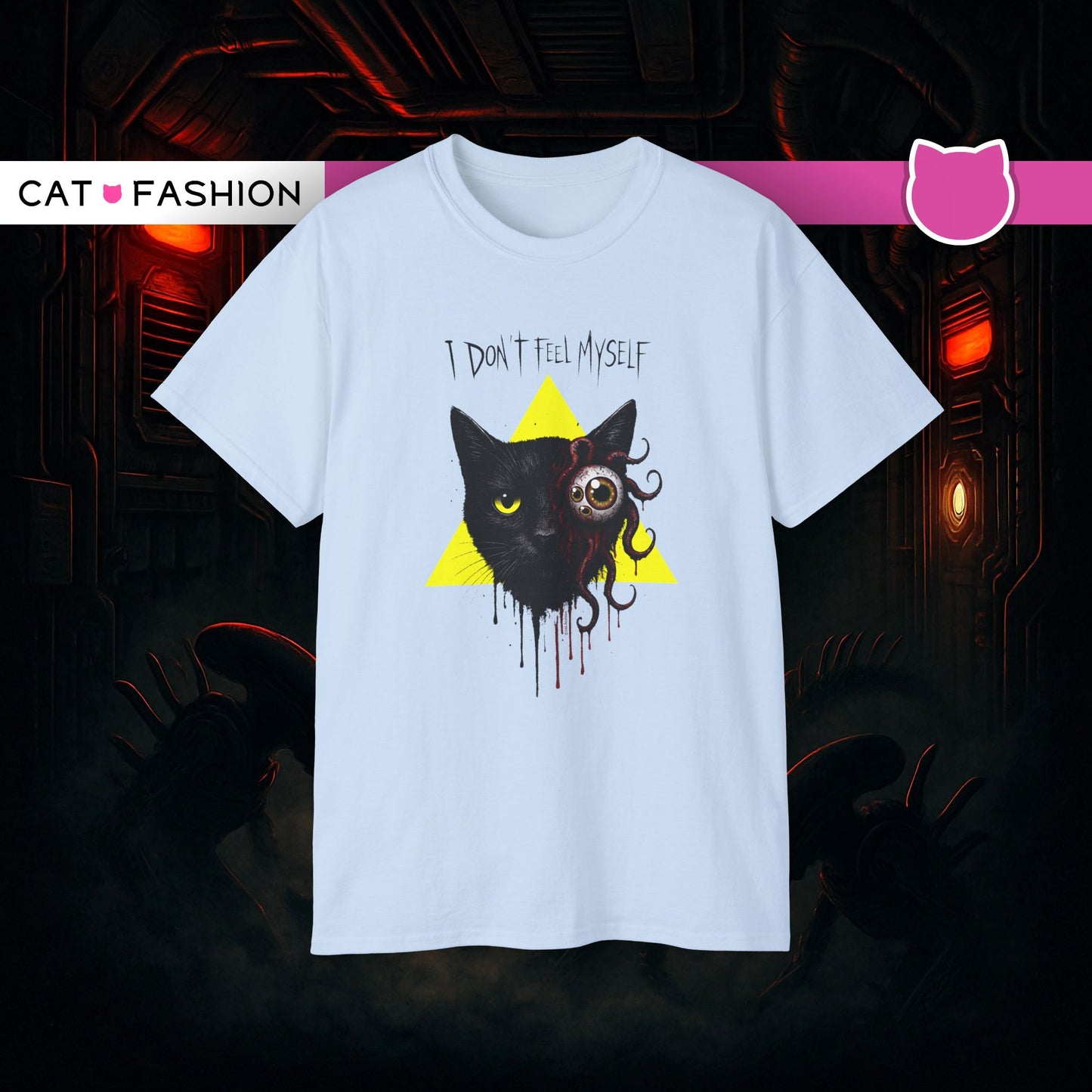 T-Shirt: I Don’t Feel Myself – Alien Horror Cat Graphic Tee – Creepy Gothic Unisex Shirt for Halloween & Sci-Fi Fans