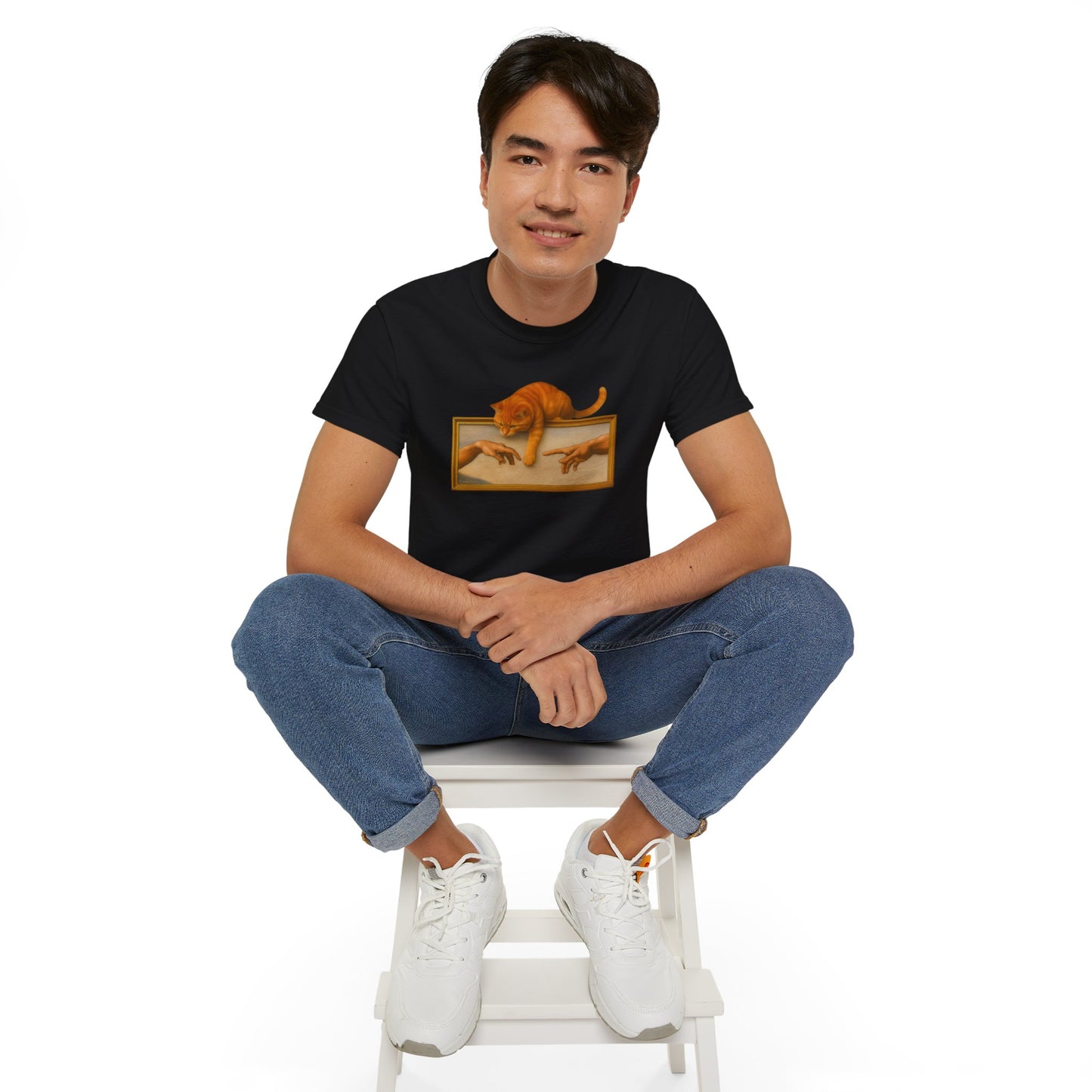 T-Shirt: Creation Interrupted – Funny Cat Parody of Michelangelo’s Art – Playful Graphic Tee for Cat Lovers & Humor Fans