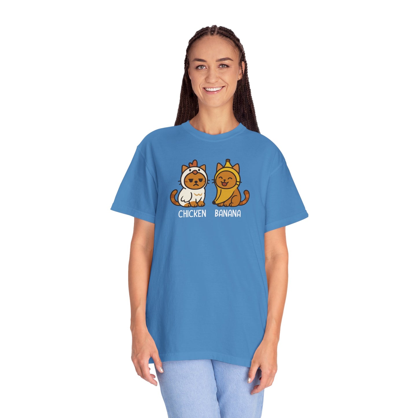T-Shirt: Chicken Banana - Funny Viral Meme Cat Costume Tee - Cute Unisex Shirt for Cat Lovers, Trend Fans and Kawaii Humor