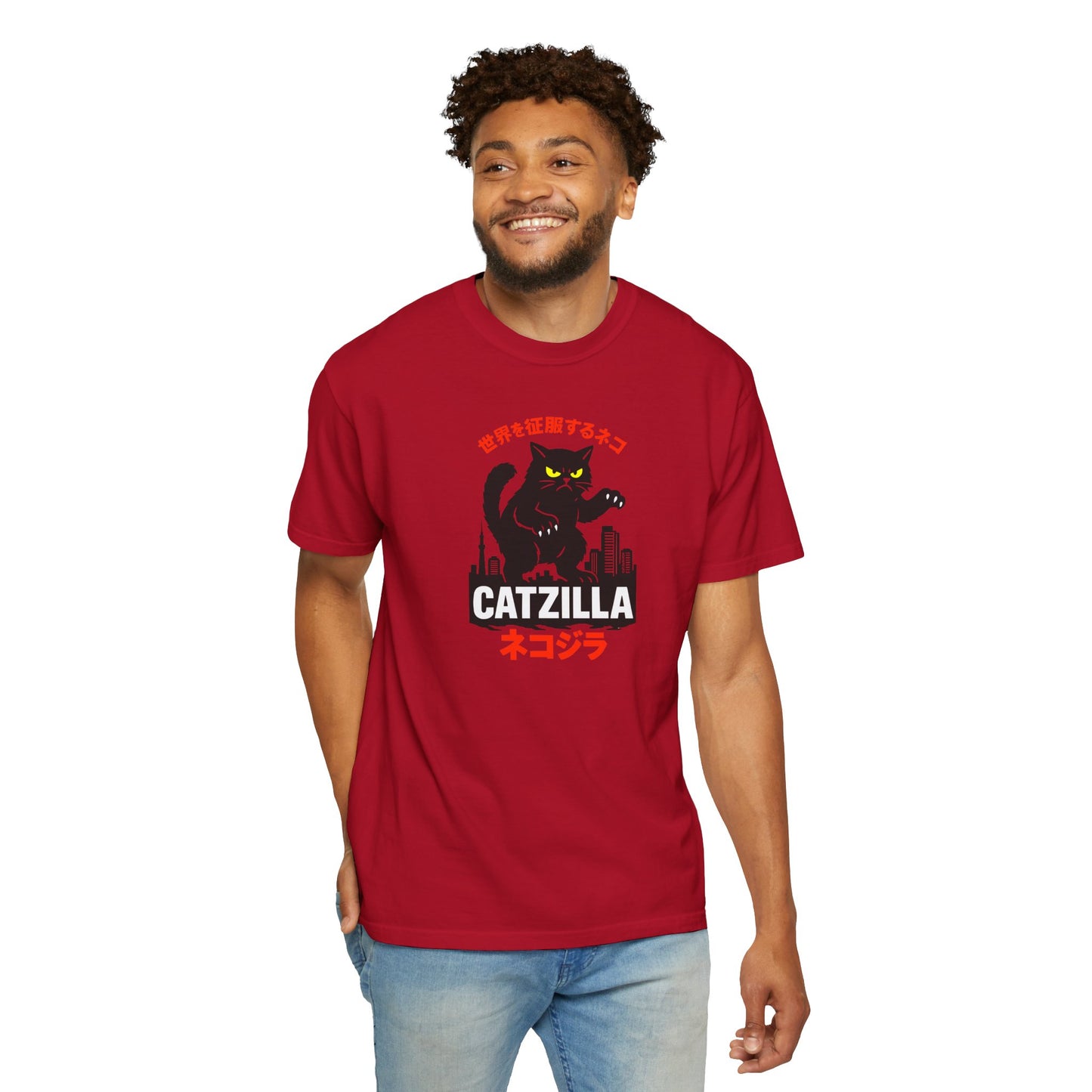 T-Shirt: Catzilla – Funny Japanese Monster Cat Meme Graphic Tee – Godzilla Parody Unisex Shirt for Cat Lovers & Otaku Vibes