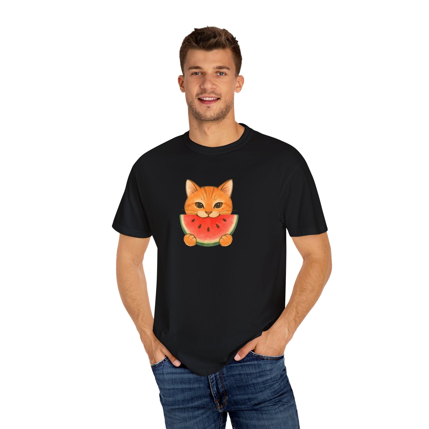 T-Shirt: Cat & Watermelon– Cute Watermelon Cat Graphic Tee – Fun Summer Fruit Unisex Shirt for Cat Lovers & Whimsical Vibes