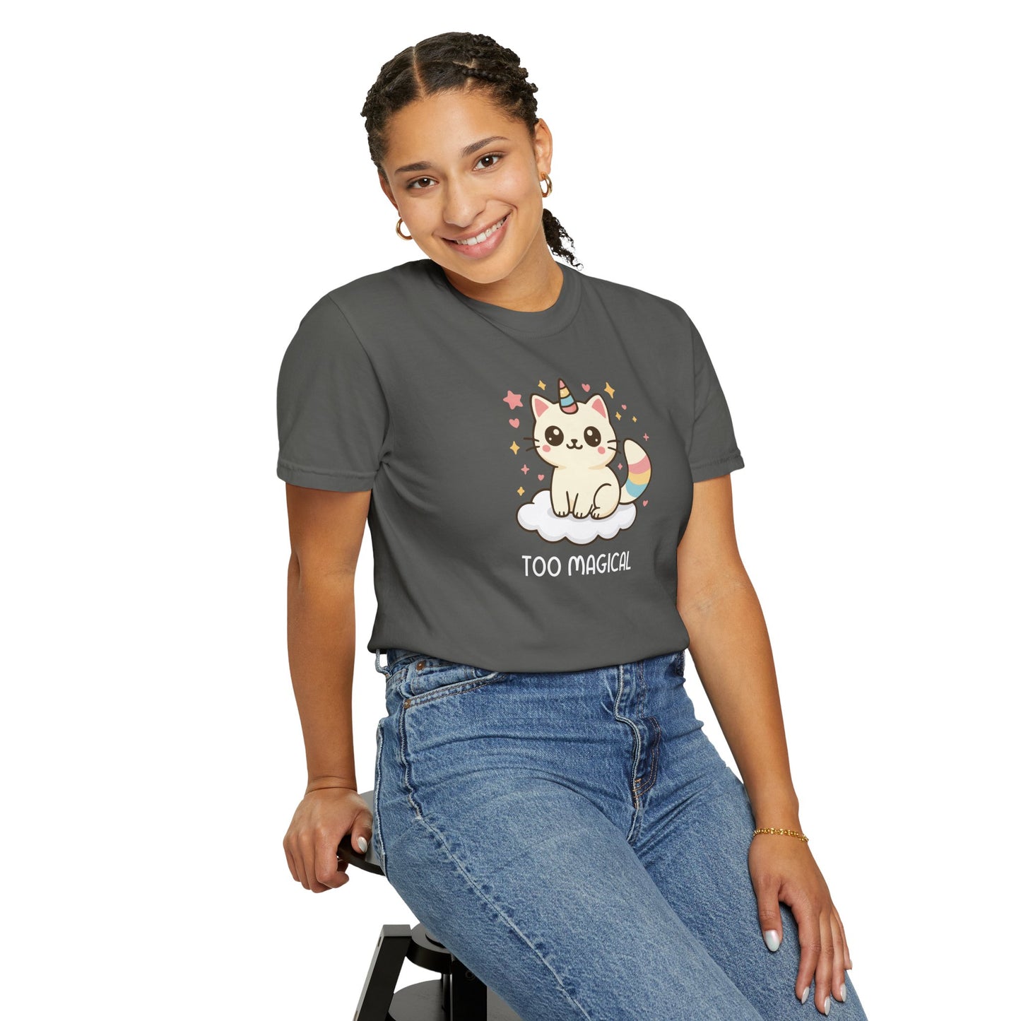 T-Shirt: Too Magical - Cute Unicorn Cat Kawaii Tee for Girls, Teens & Cat Lovers - Pastel Aesthetic Unisex Graphic Shirt