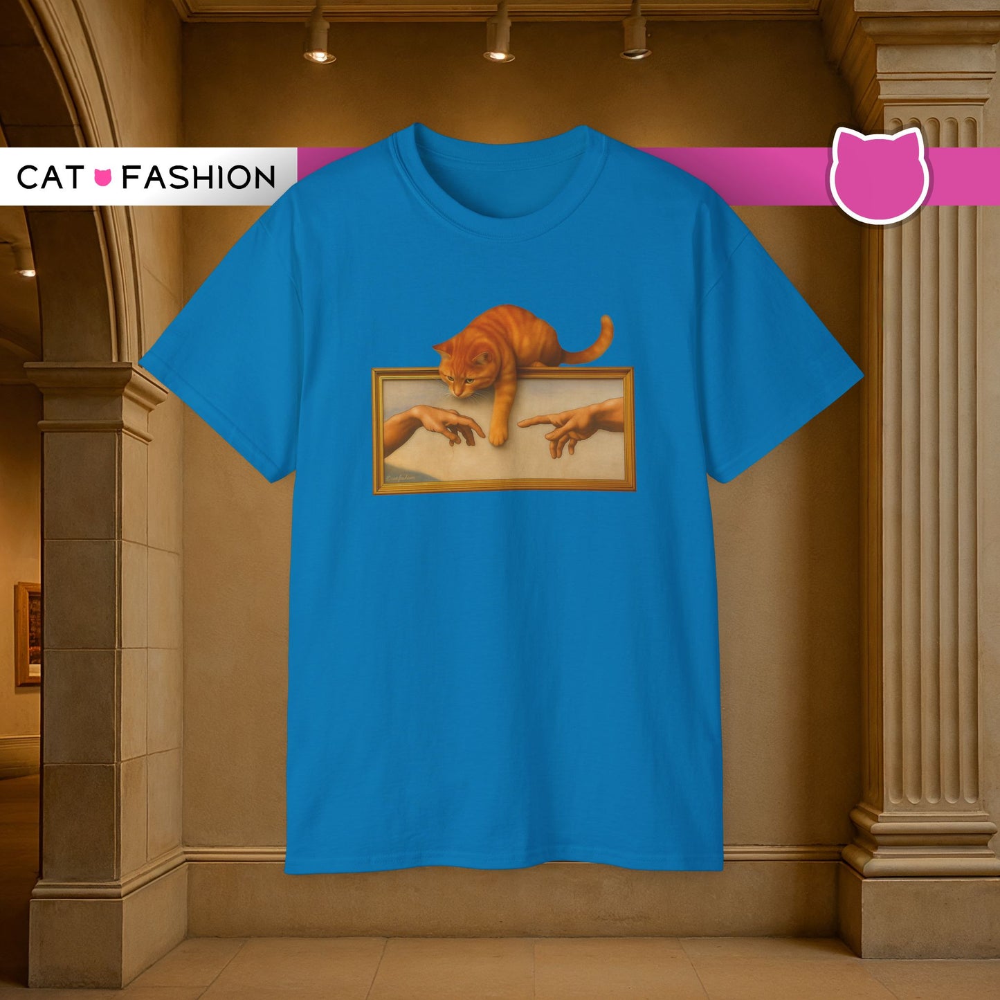 T-Shirt: Creation Interrupted – Funny Cat Parody of Michelangelo’s Art – Playful Graphic Tee for Cat Lovers & Humor Fans