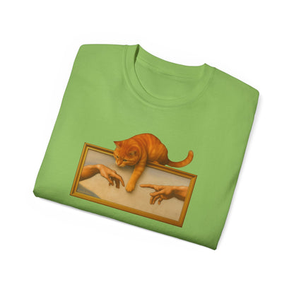 T-Shirt: Creation Interrupted – Funny Cat Parody of Michelangelo’s Art – Playful Graphic Tee for Cat Lovers & Humor Fans