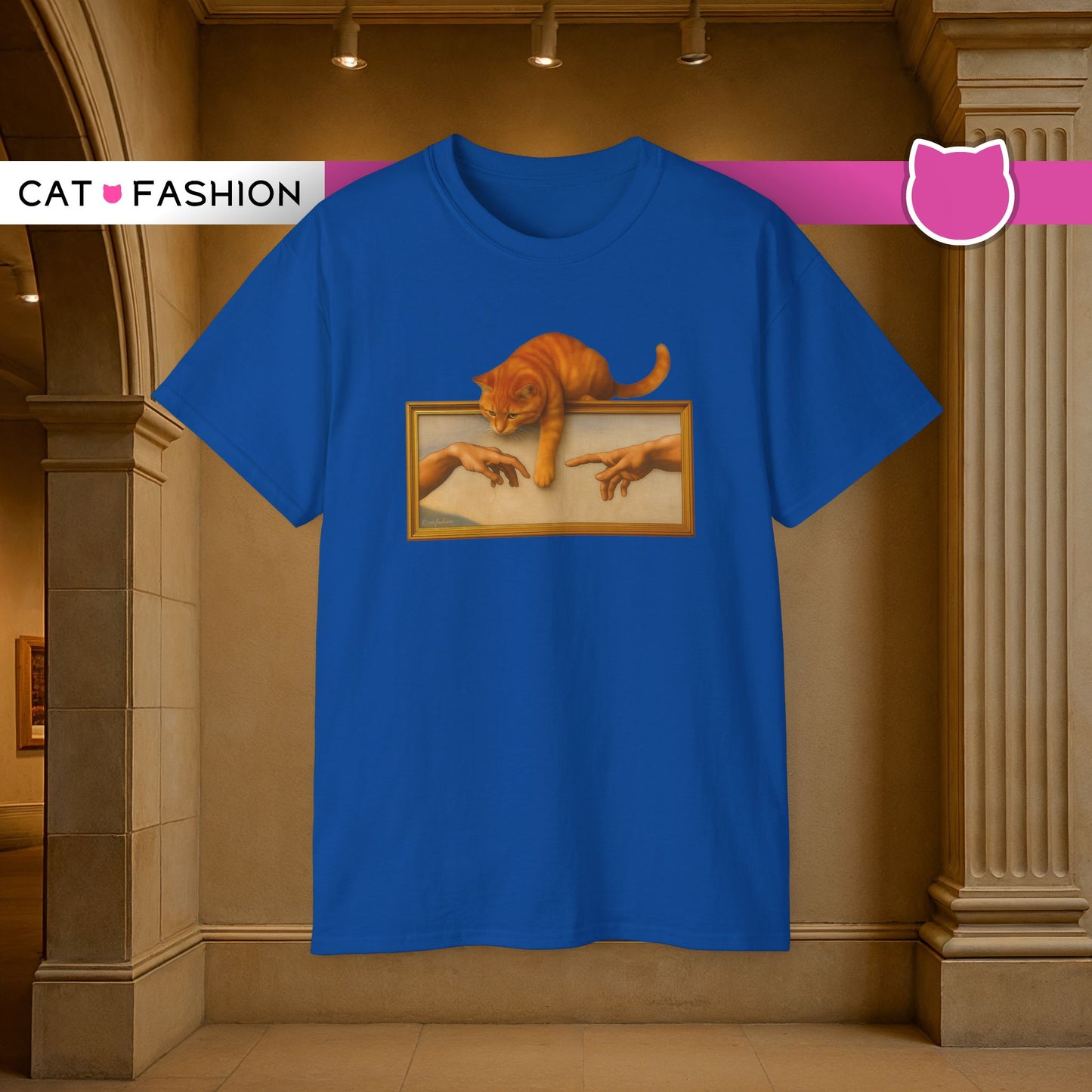 T-Shirt: Creation Interrupted – Funny Cat Parody of Michelangelo’s Art – Playful Graphic Tee for Cat Lovers & Humor Fans