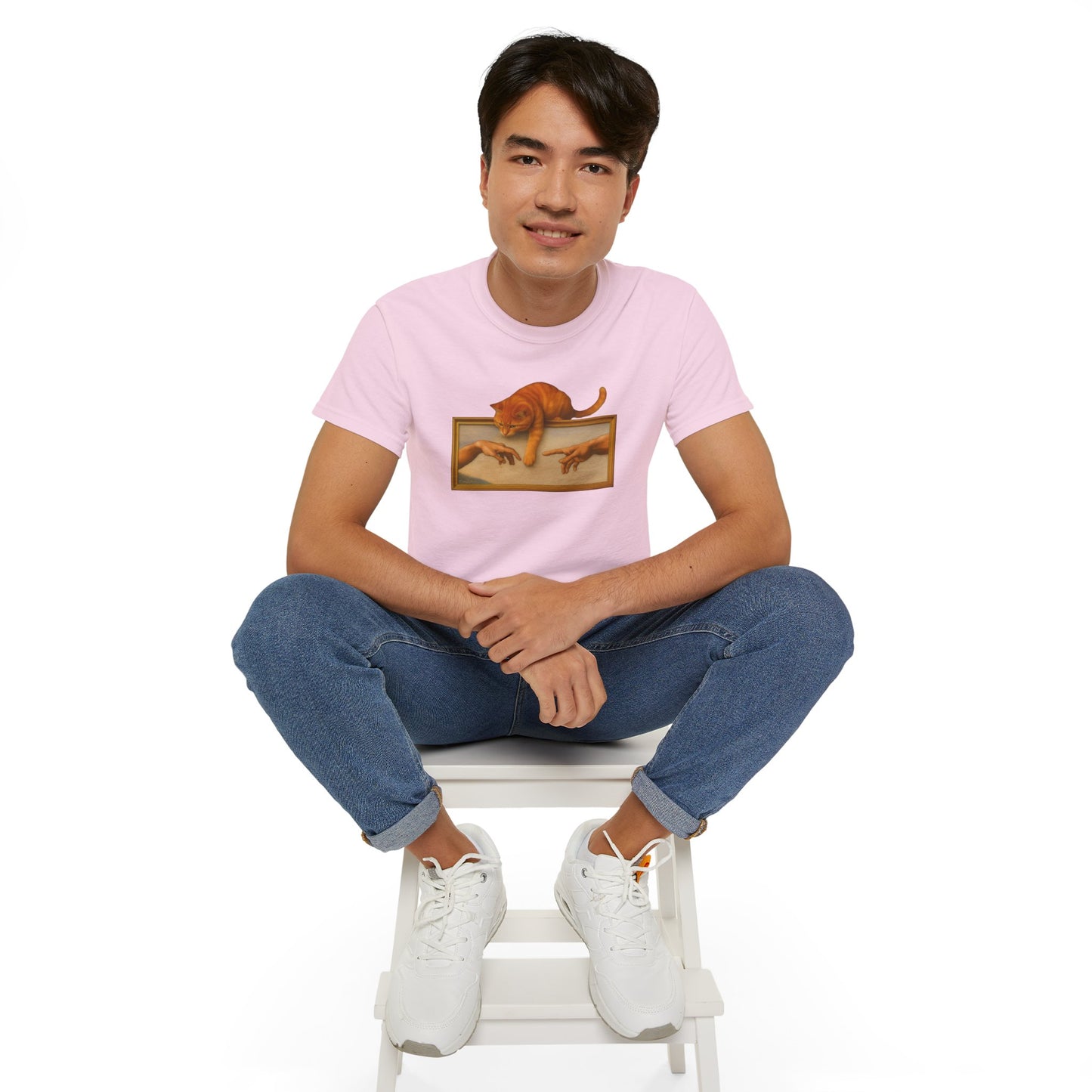 T-Shirt: Creation Interrupted – Funny Cat Parody of Michelangelo’s Art – Playful Graphic Tee for Cat Lovers & Humor Fans