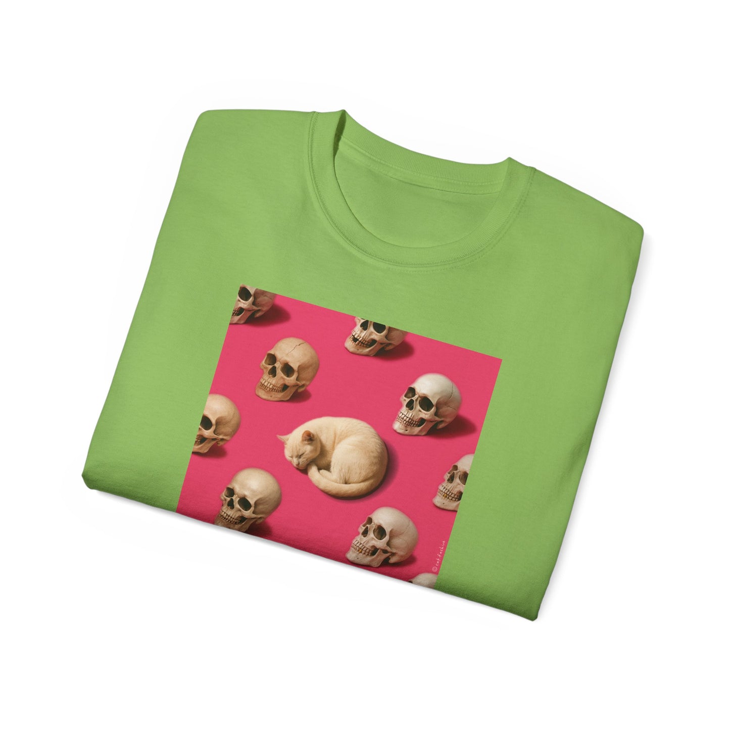 T-Shirt: The Cat and His Former Owners – Dark Humor Cat Graphic Tee – Funny Spooky Skull Unisex Shirt for Gothic Vibes