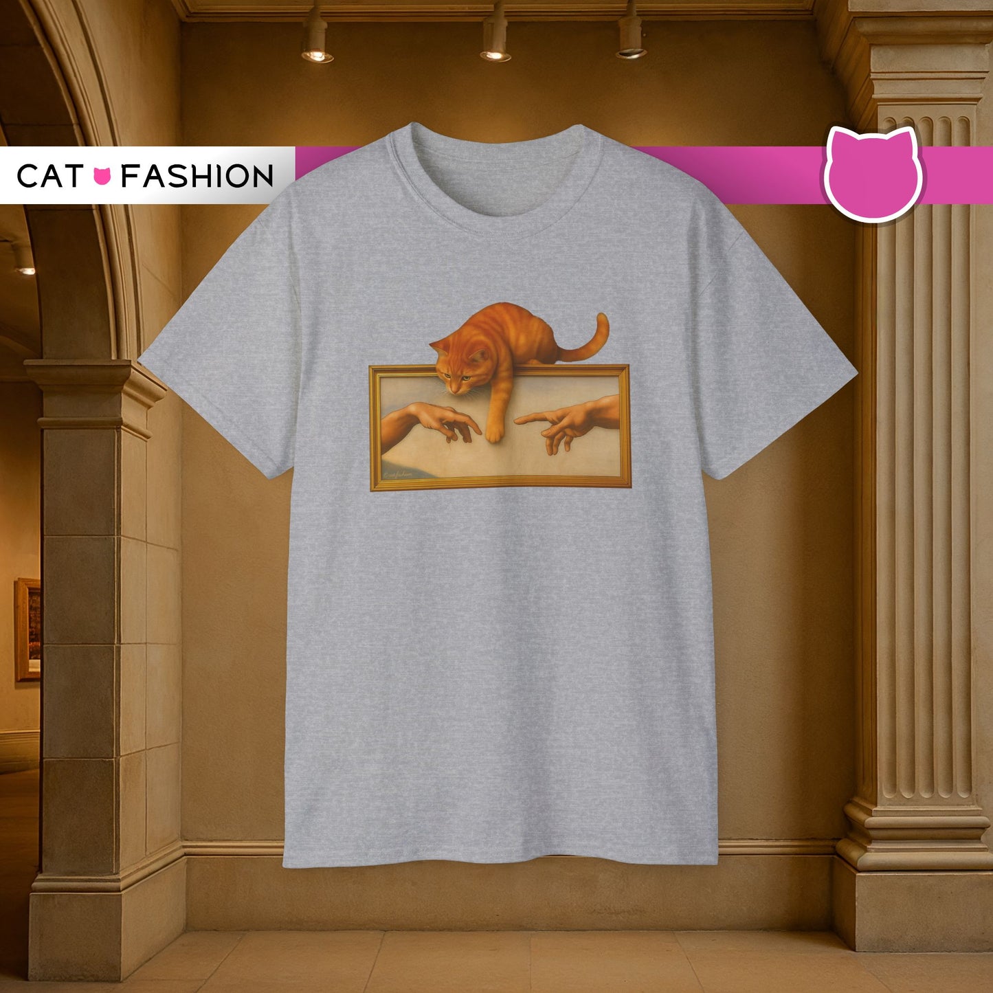 T-Shirt: Creation Interrupted – Funny Cat Parody of Michelangelo’s Art – Playful Graphic Tee for Cat Lovers & Humor Fans