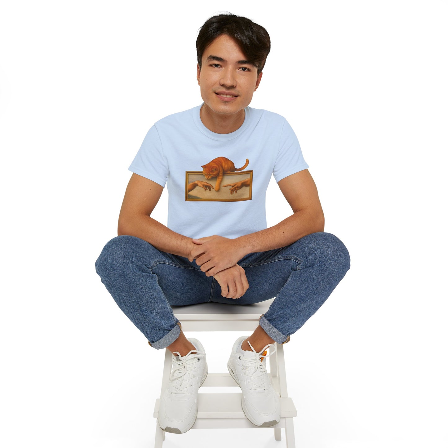 T-Shirt: Creation Interrupted – Funny Cat Parody of Michelangelo’s Art – Playful Graphic Tee for Cat Lovers & Humor Fans