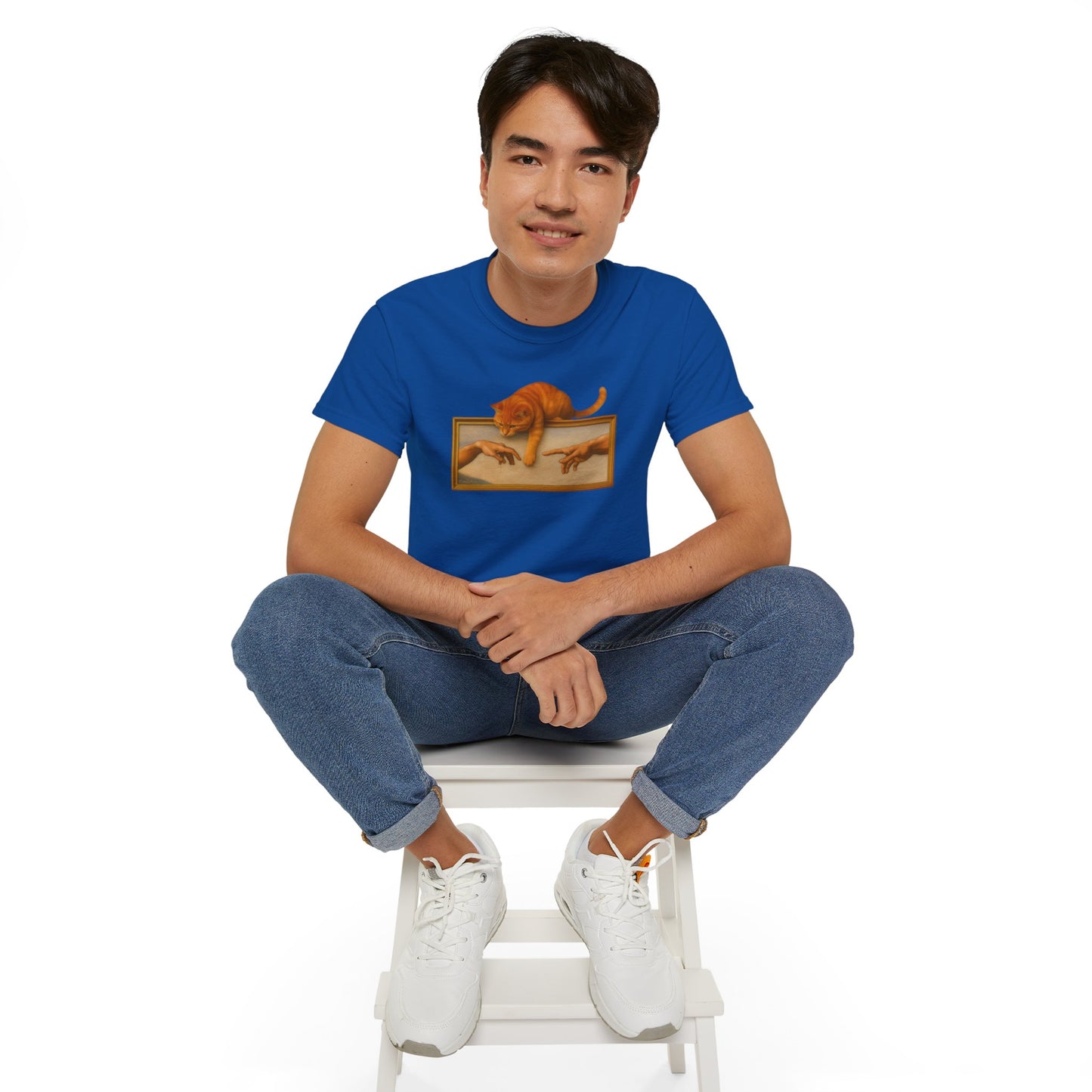 T-Shirt: Creation Interrupted – Funny Cat Parody of Michelangelo’s Art – Playful Graphic Tee for Cat Lovers & Humor Fans