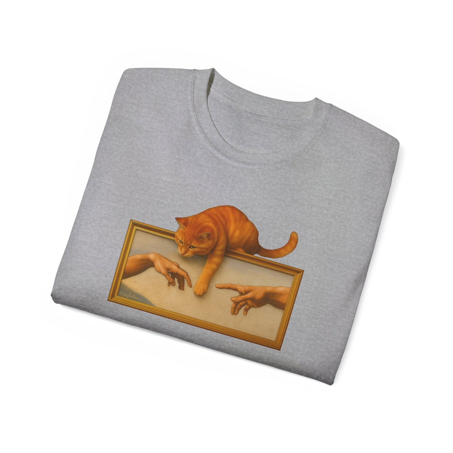 T-Shirt: Creation Interrupted – Funny Cat Parody of Michelangelo’s Art – Playful Graphic Tee for Cat Lovers & Humor Fans