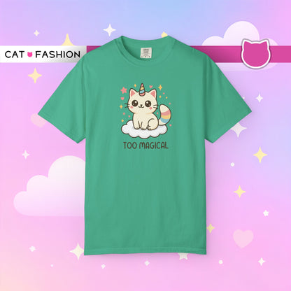 T-Shirt: Too Magical - Cute Unicorn Cat Kawaii Tee for Girls, Teens & Cat Lovers - Pastel Aesthetic Unisex Graphic Shirt