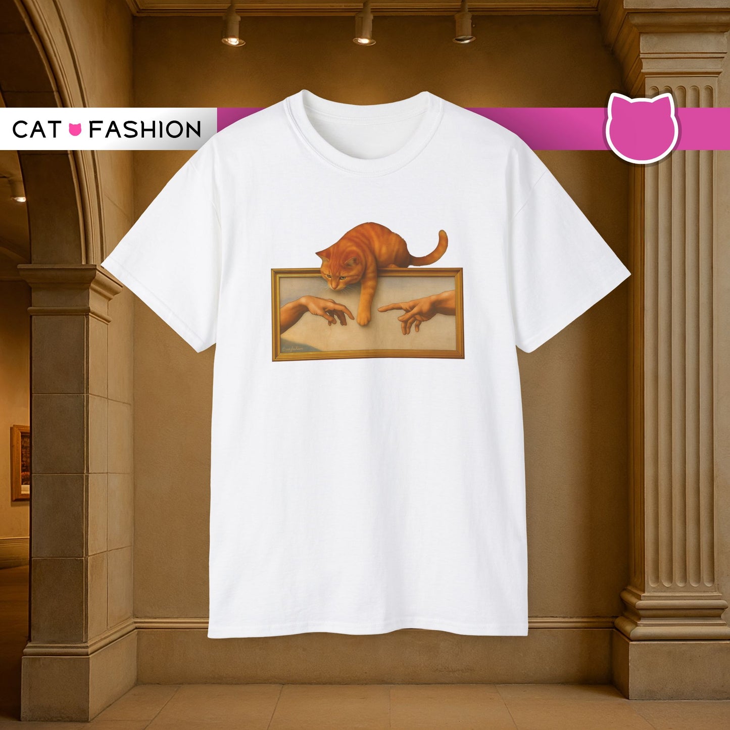 T-Shirt: Creation Interrupted – Funny Cat Parody of Michelangelo’s Art – Playful Graphic Tee for Cat Lovers & Humor Fans