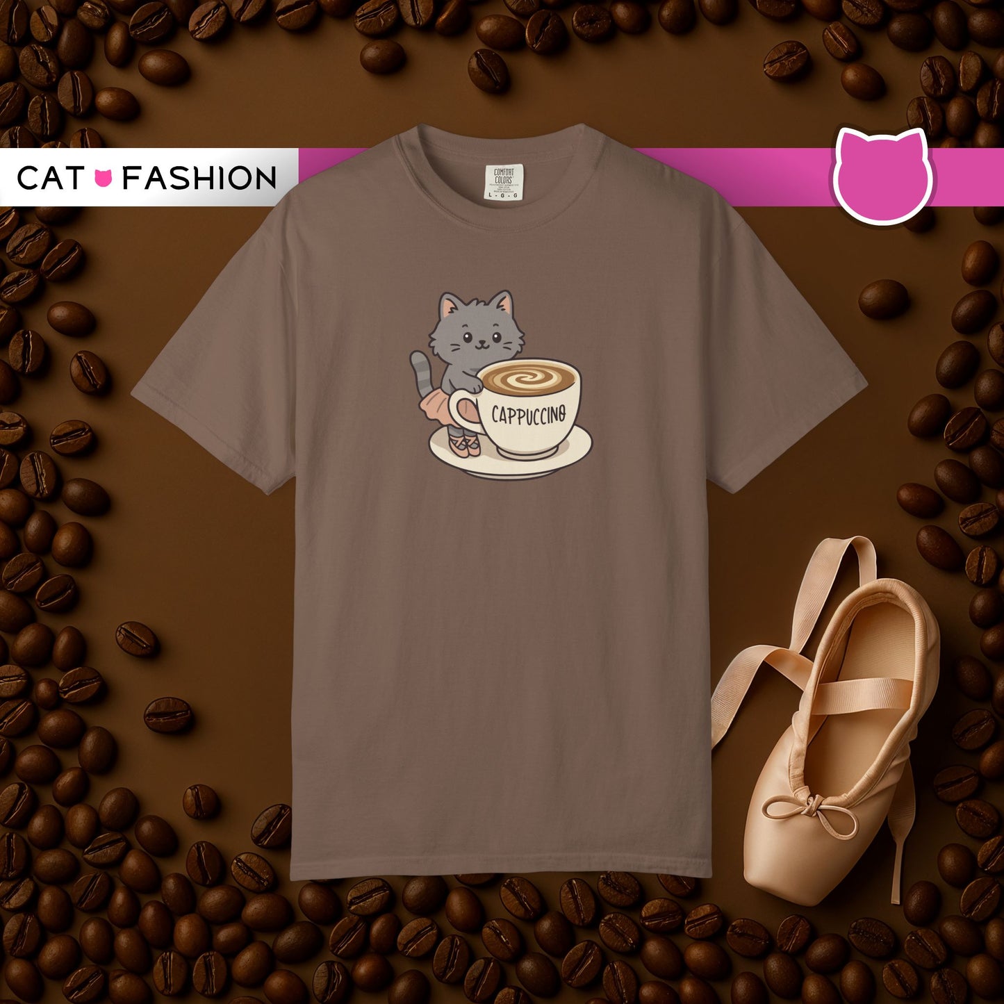 T-Shirt: Ballerina Meow Cappuccino – Cute Cat Ballet Coffee Lover Graphic Tee – Whimsical Unisex Shirt for Cozy Vibes & Caffeine Fans