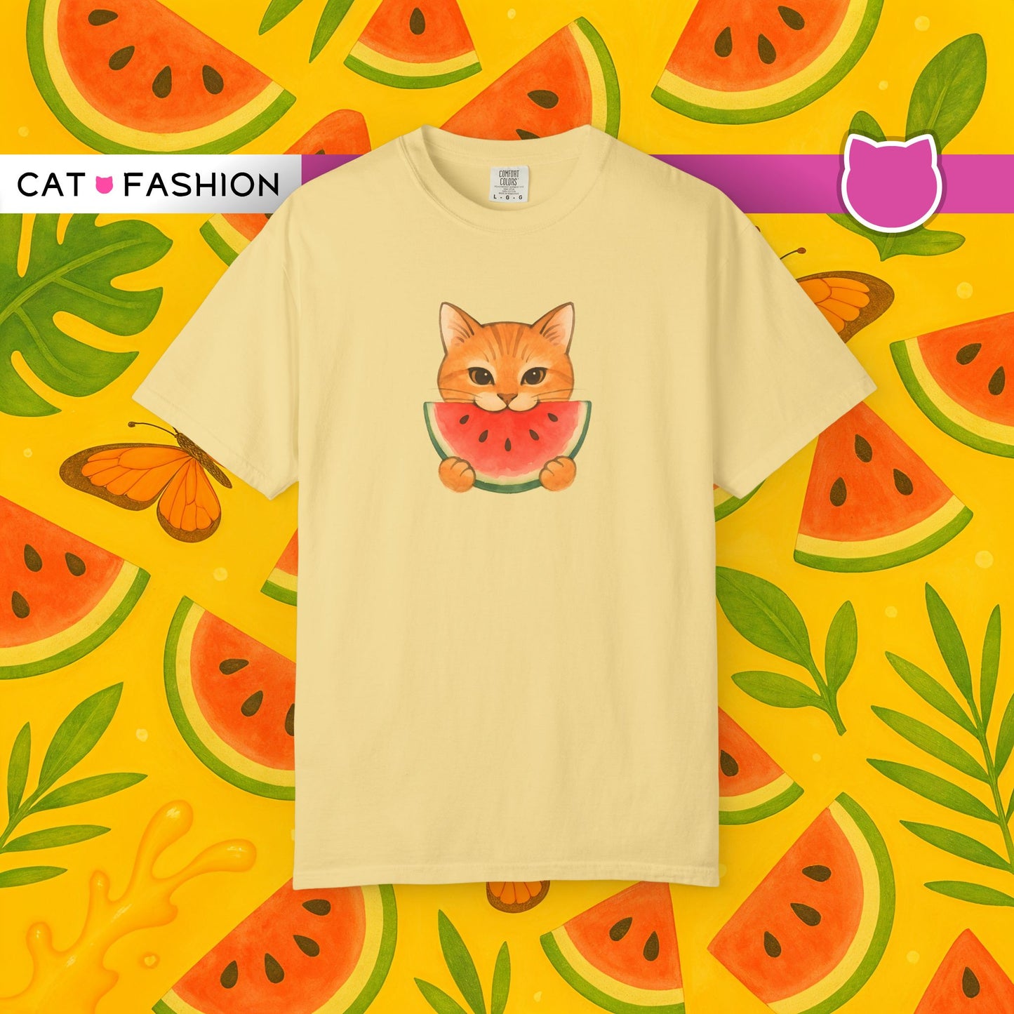 T-Shirt: Cat & Watermelon– Cute Watermelon Cat Graphic Tee – Fun Summer Fruit Unisex Shirt for Cat Lovers & Whimsical Vibes