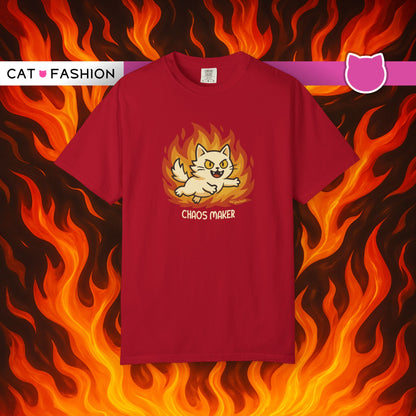 T-Shirt: Chaos Maker – Wild Cat in Flames Graphic Tee – Funny Unisex Shirt for Rebels, Gamers & Agents of Mayhem