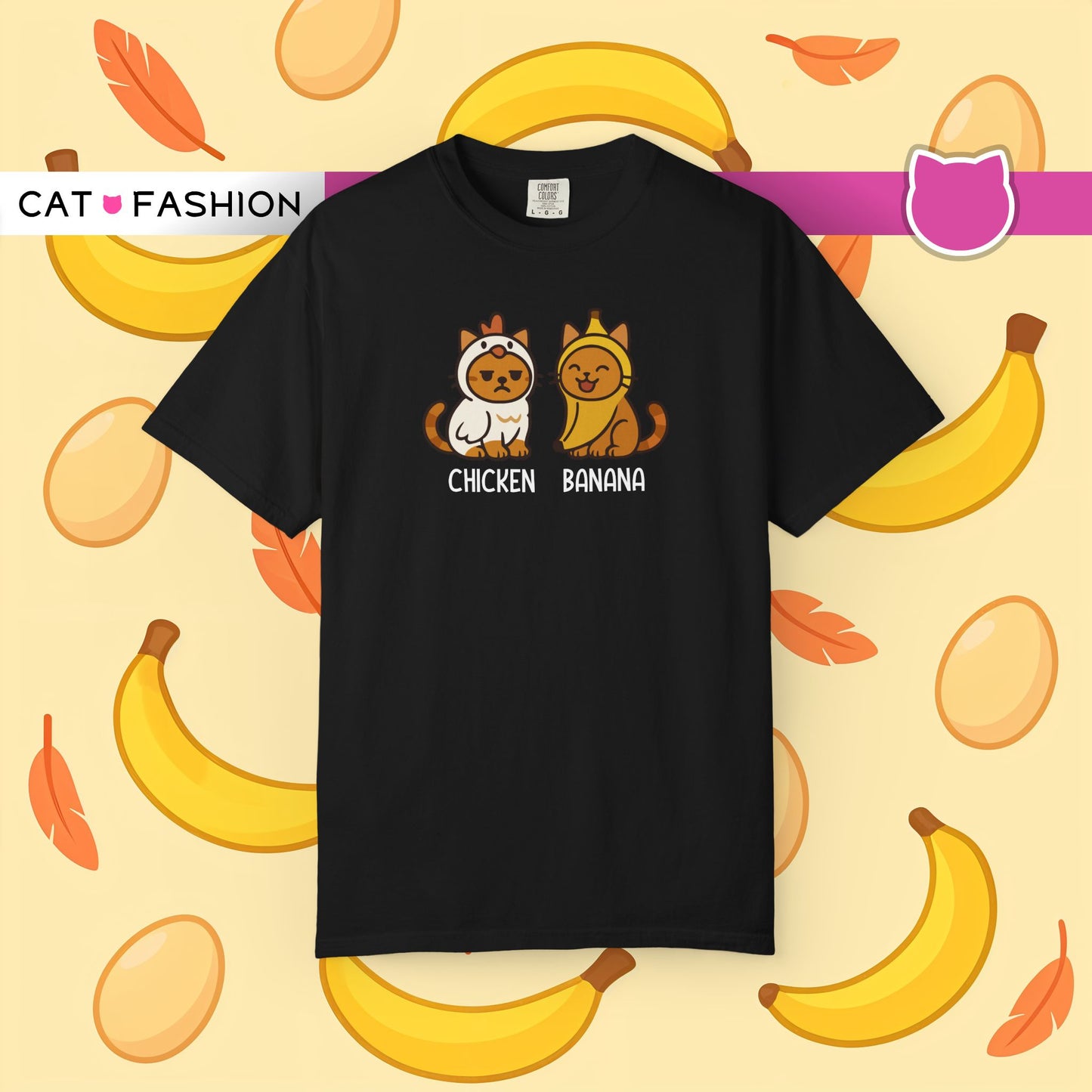 T-Shirt: Chicken Banana - Funny Viral Meme Cat Costume Tee - Cute Unisex Shirt for Cat Lovers, Trend Fans and Kawaii Humor