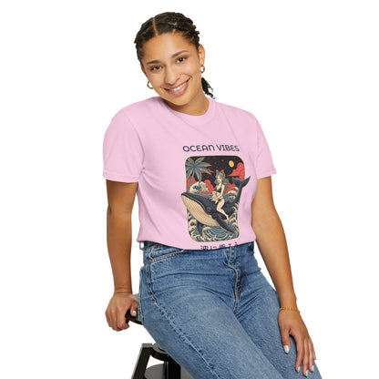 T-Shirt: Ocean Vibes – Anime Whale Rider Tee – Retro Japanese Style Shirt – Cat Girl Graphic Unisex Top for Surfers & Dreamers