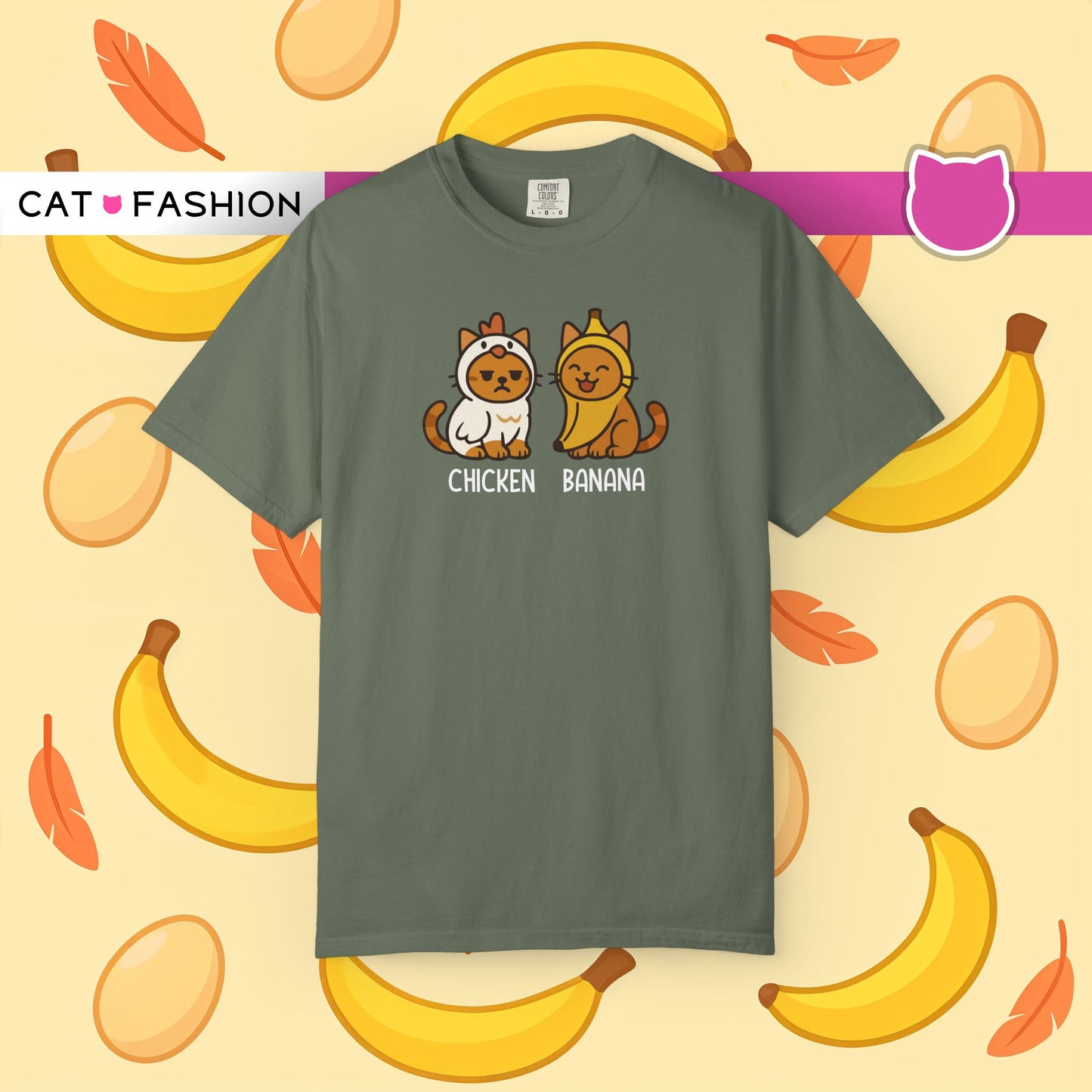 T-Shirt: Chicken Banana - Funny Viral Meme Cat Costume Tee - Cute Unisex Shirt for Cat Lovers, Trend Fans and Kawaii Humor
