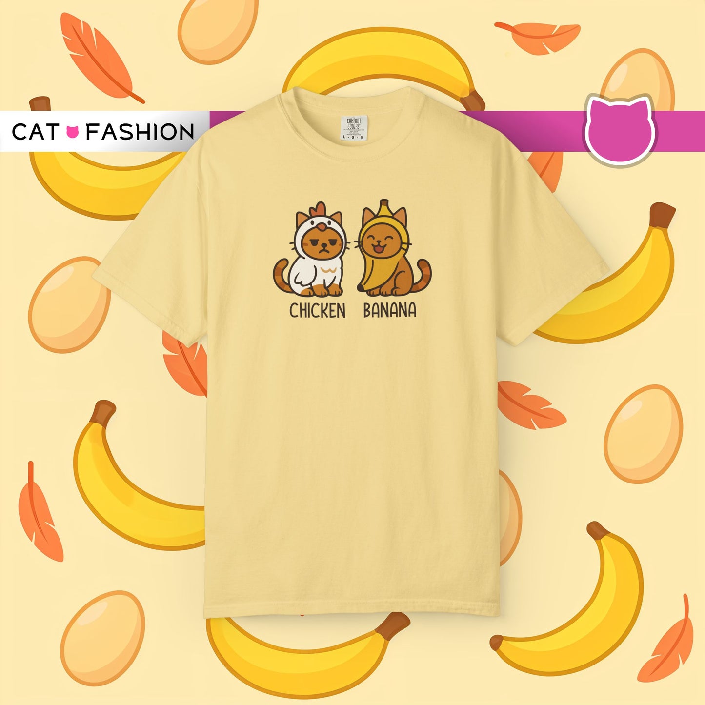 T-Shirt: Chicken Banana - Funny Viral Meme Cat Costume Tee - Cute Unisex Shirt for Cat Lovers, Trend Fans and Kawaii Humor