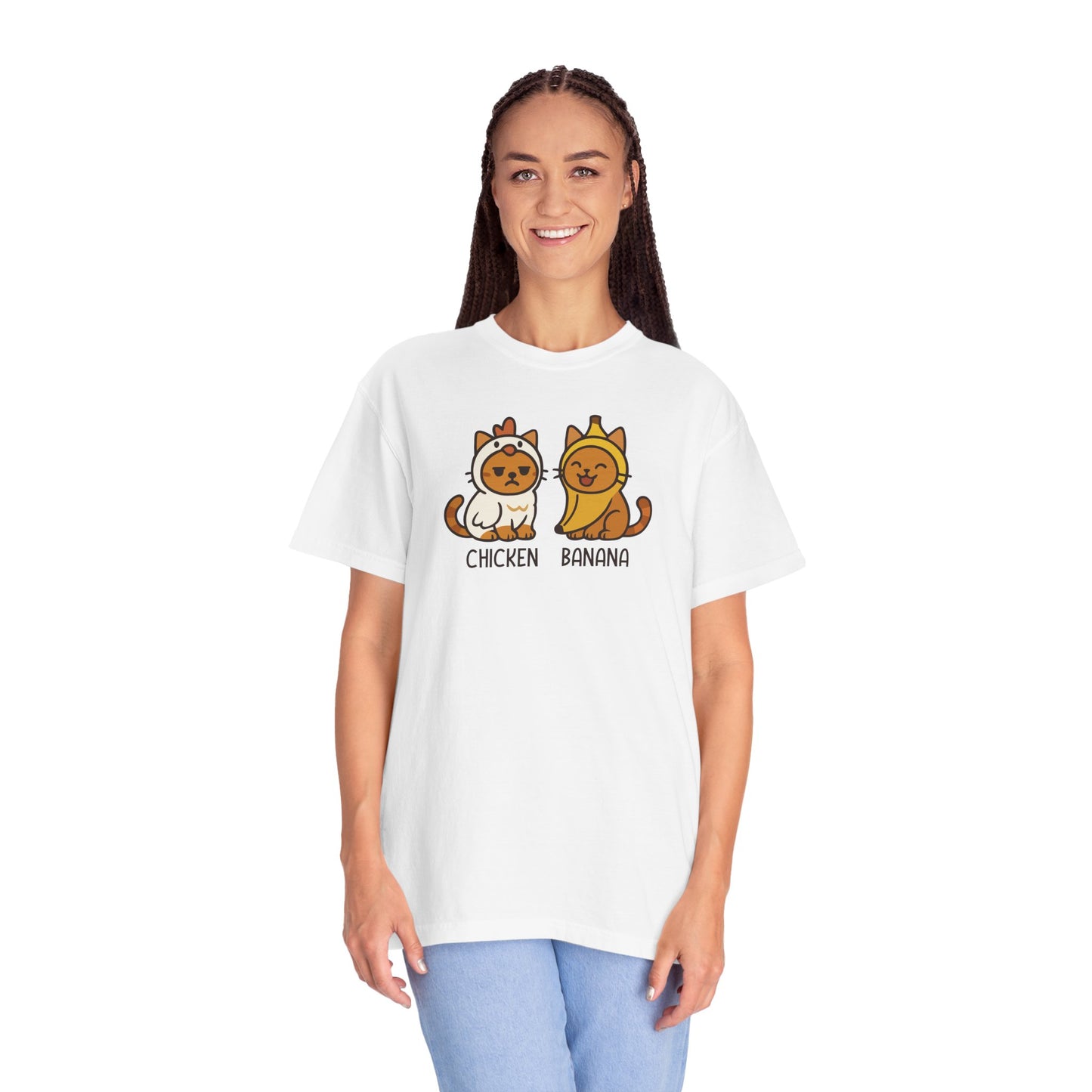 T-Shirt: Chicken Banana - Funny Viral Meme Cat Costume Tee - Cute Unisex Shirt for Cat Lovers, Trend Fans and Kawaii Humor