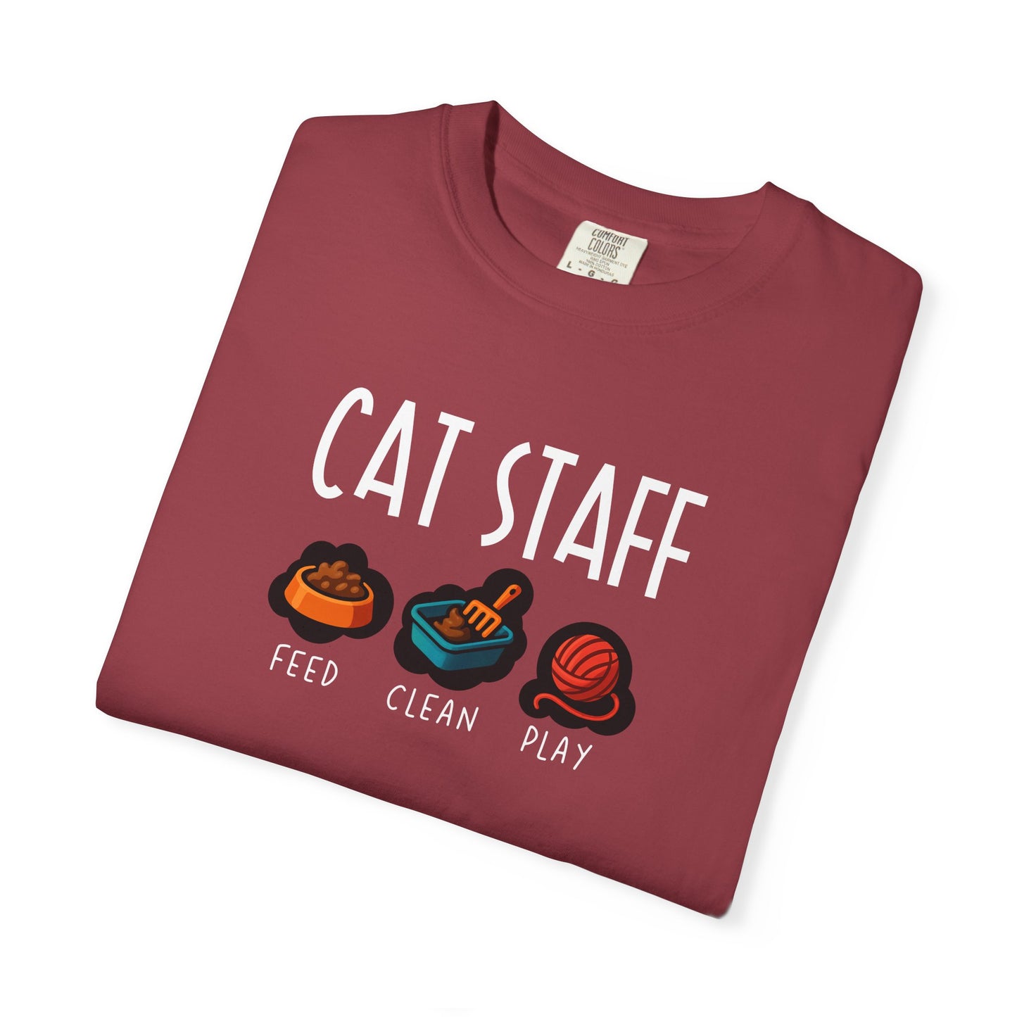 T-Shirt: Cat Staff Duties – Funny Pet Parent Graphic Tee – Cute Unisex Shirt Who Serve Their Furry Boss