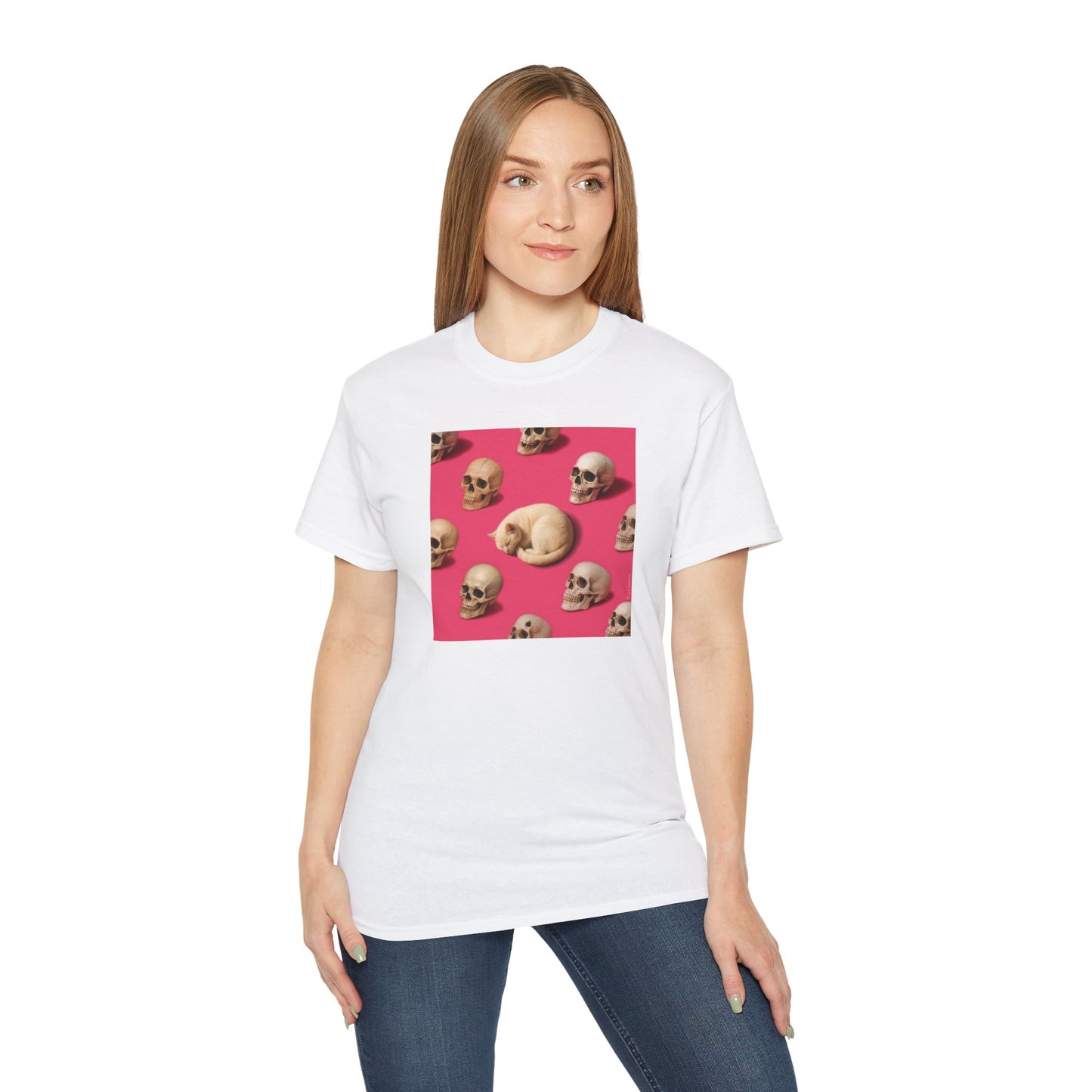 T-Shirt: The Cat and His Former Owners – Dark Humor Cat Graphic Tee – Funny Spooky Skull Unisex Shirt for Gothic Vibes