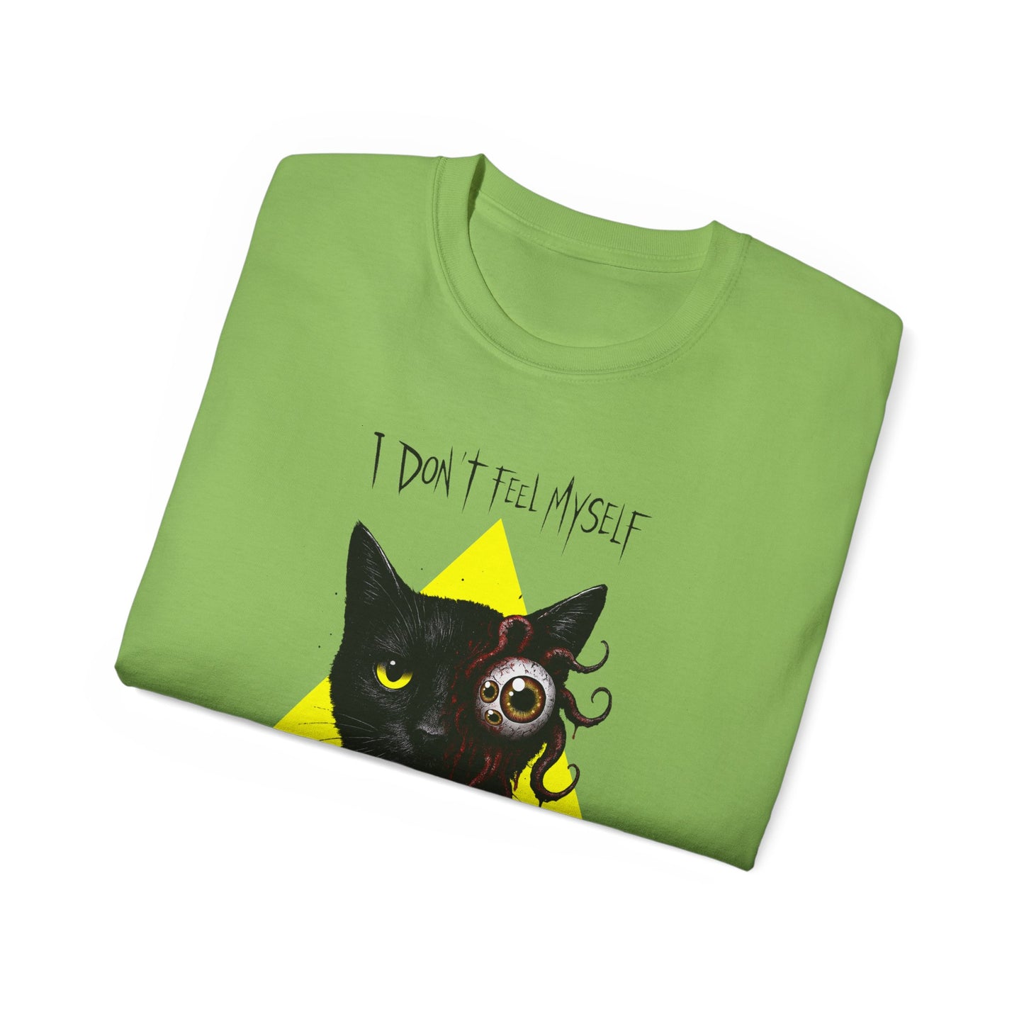 T-Shirt: I Don’t Feel Myself – Alien Horror Cat Graphic Tee – Creepy Gothic Unisex Shirt for Halloween & Sci-Fi Fans