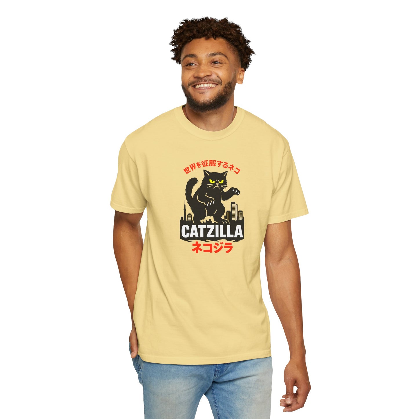T-Shirt: Catzilla – Funny Japanese Monster Cat Meme Graphic Tee – Godzilla Parody Unisex Shirt for Cat Lovers & Otaku Vibes