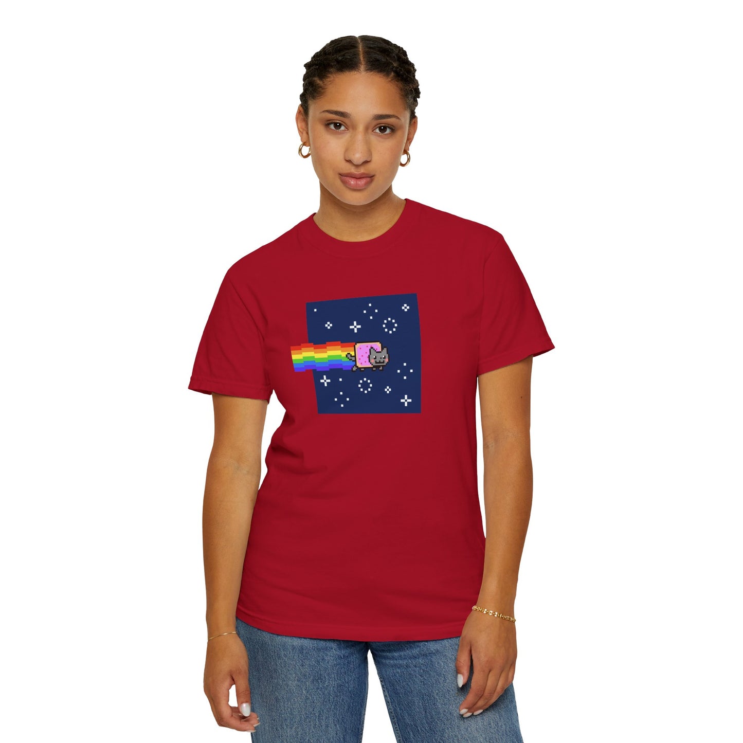 T-Shirt: Nyan Cat Meme - Funny Pixel Pop-Tart Cat in Space with Rainbow Trail - Retro Internet Viral Graphic Tee Unisex